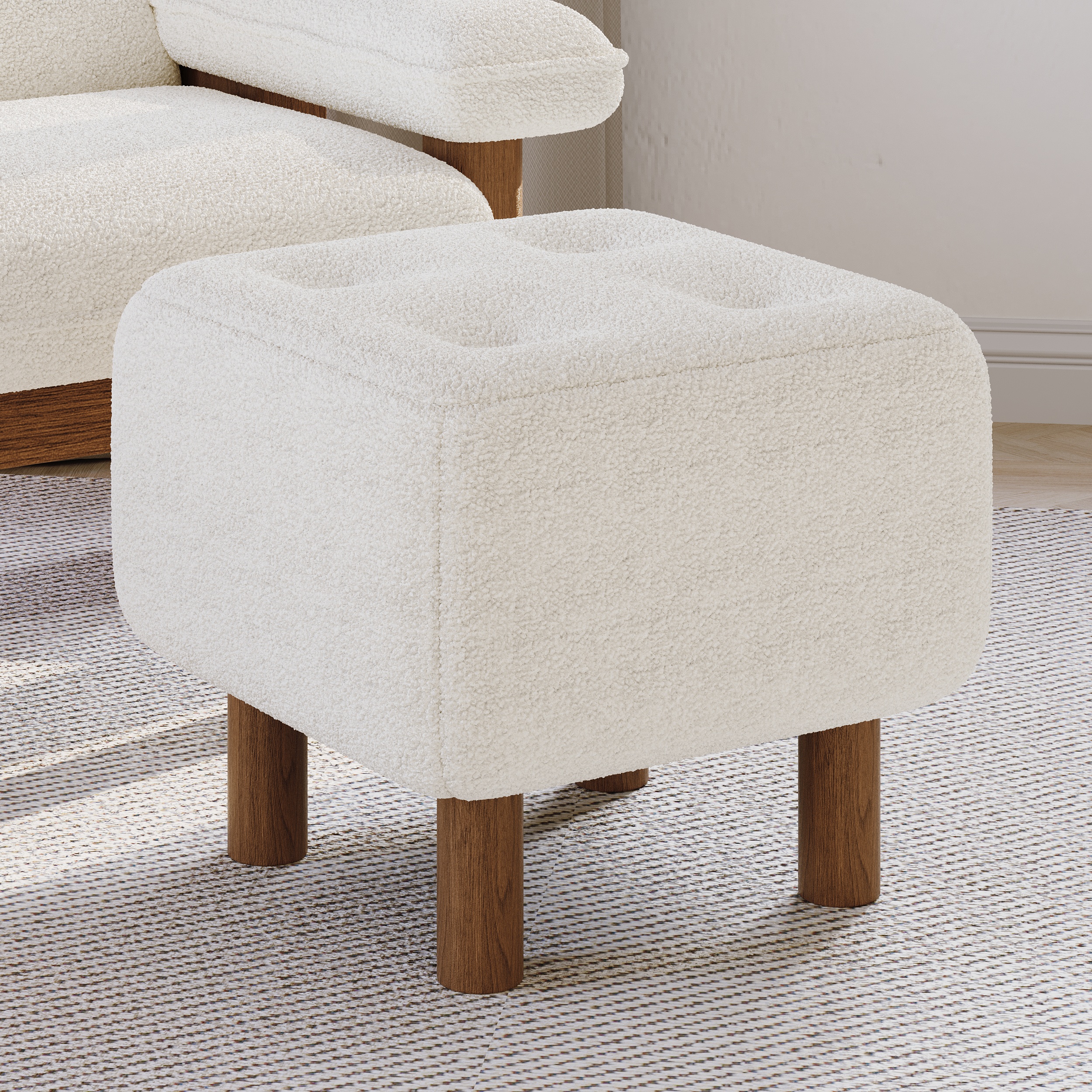 Solid Wood Accent Chair Boucle Armchair for Living Room in White (32" Wide)