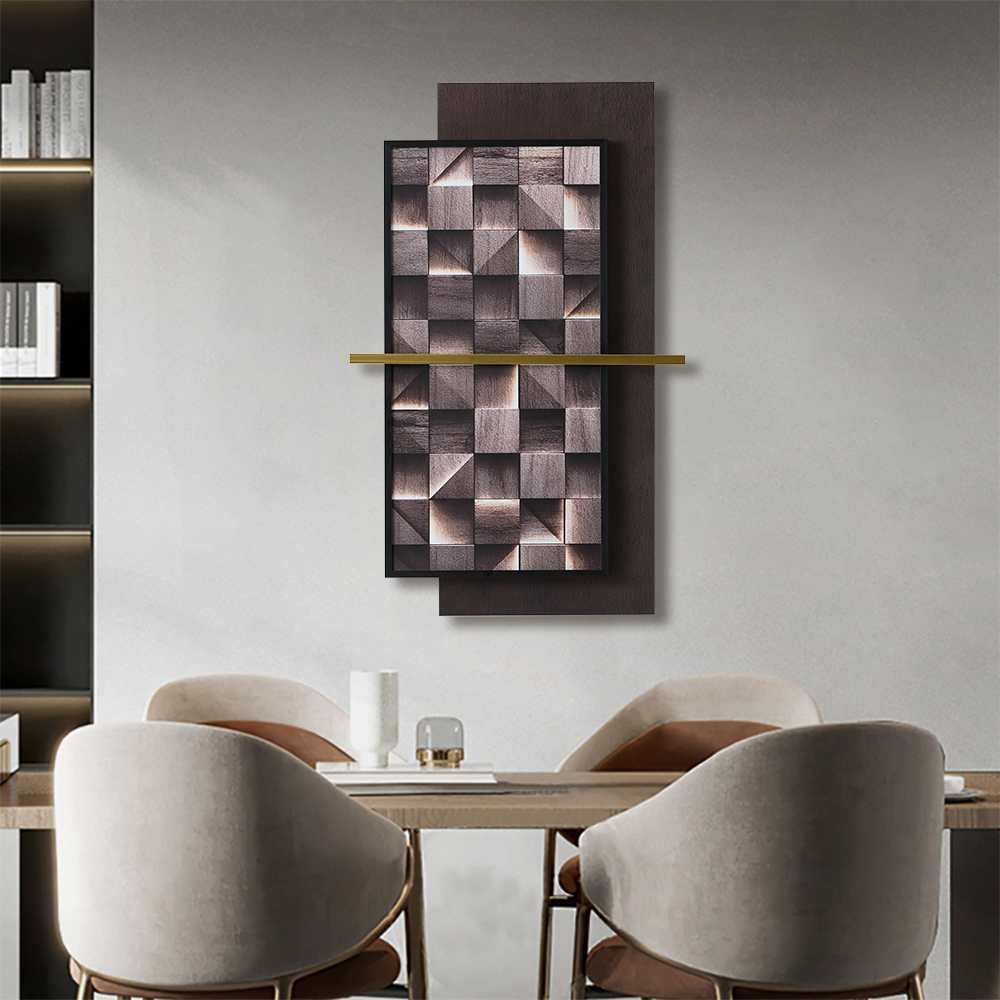 Arte de pared geométrico iluminado de 800 mm en marrón oscuro — Arte de pared LED moderno