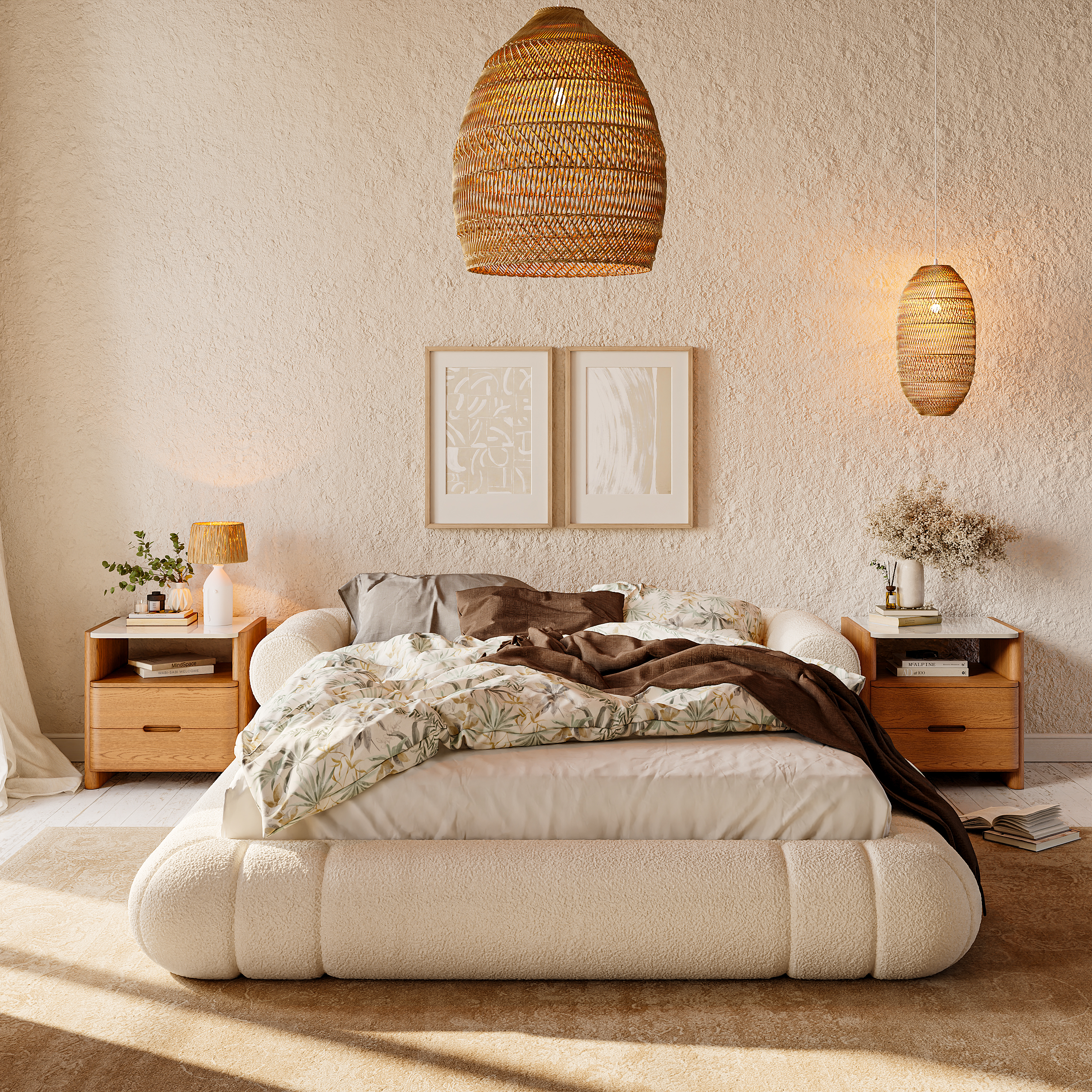 King Size Boucle Upholstered Cloud Floor Bed Frame