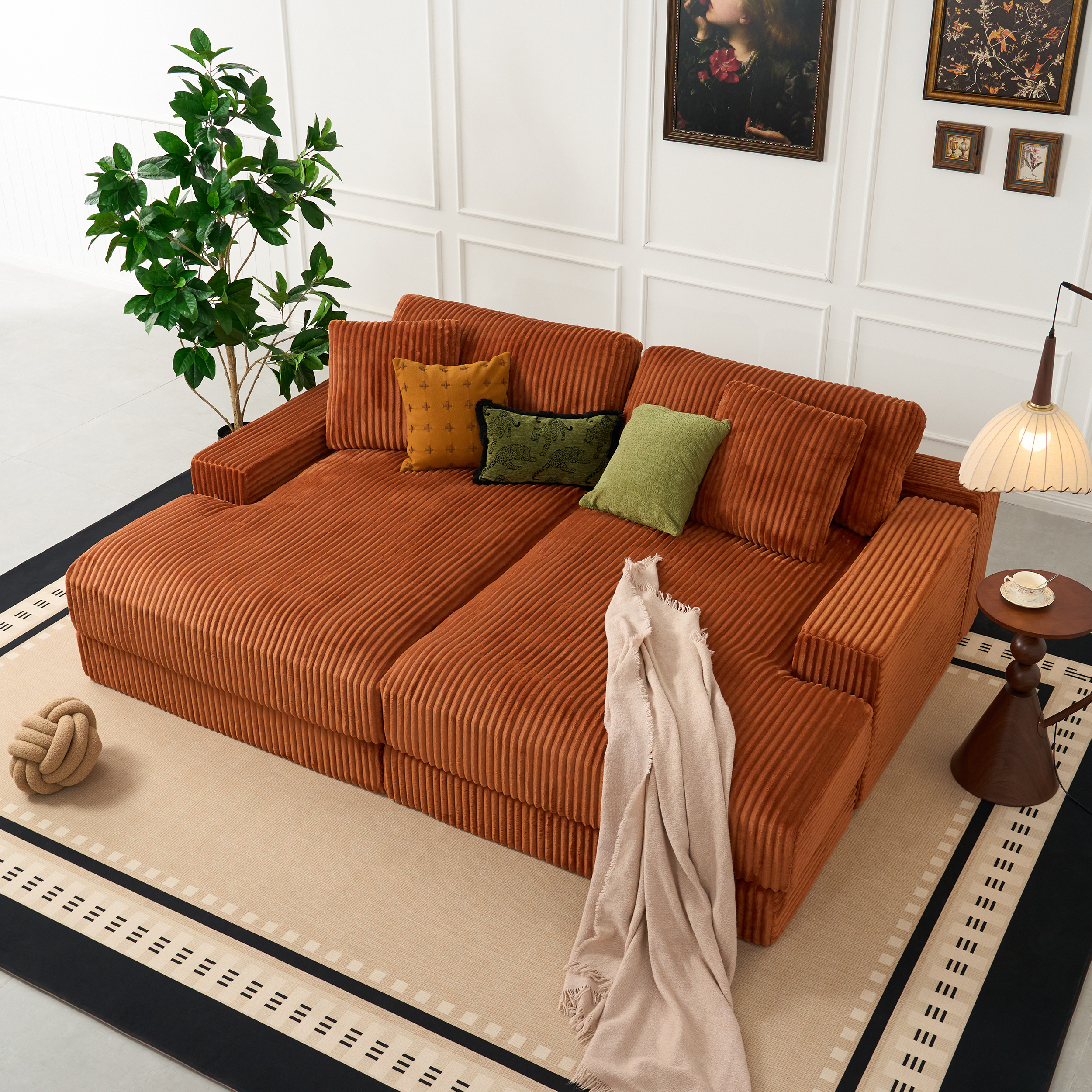 4-seater fixed straight sofa with deep seat