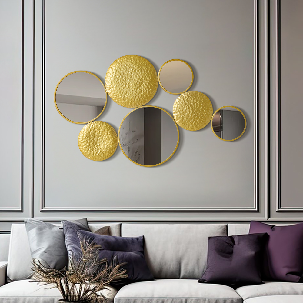 47.2" Gold Wall Decorative Mirror Set Creative Round Mirror Wall Hanging Decoration