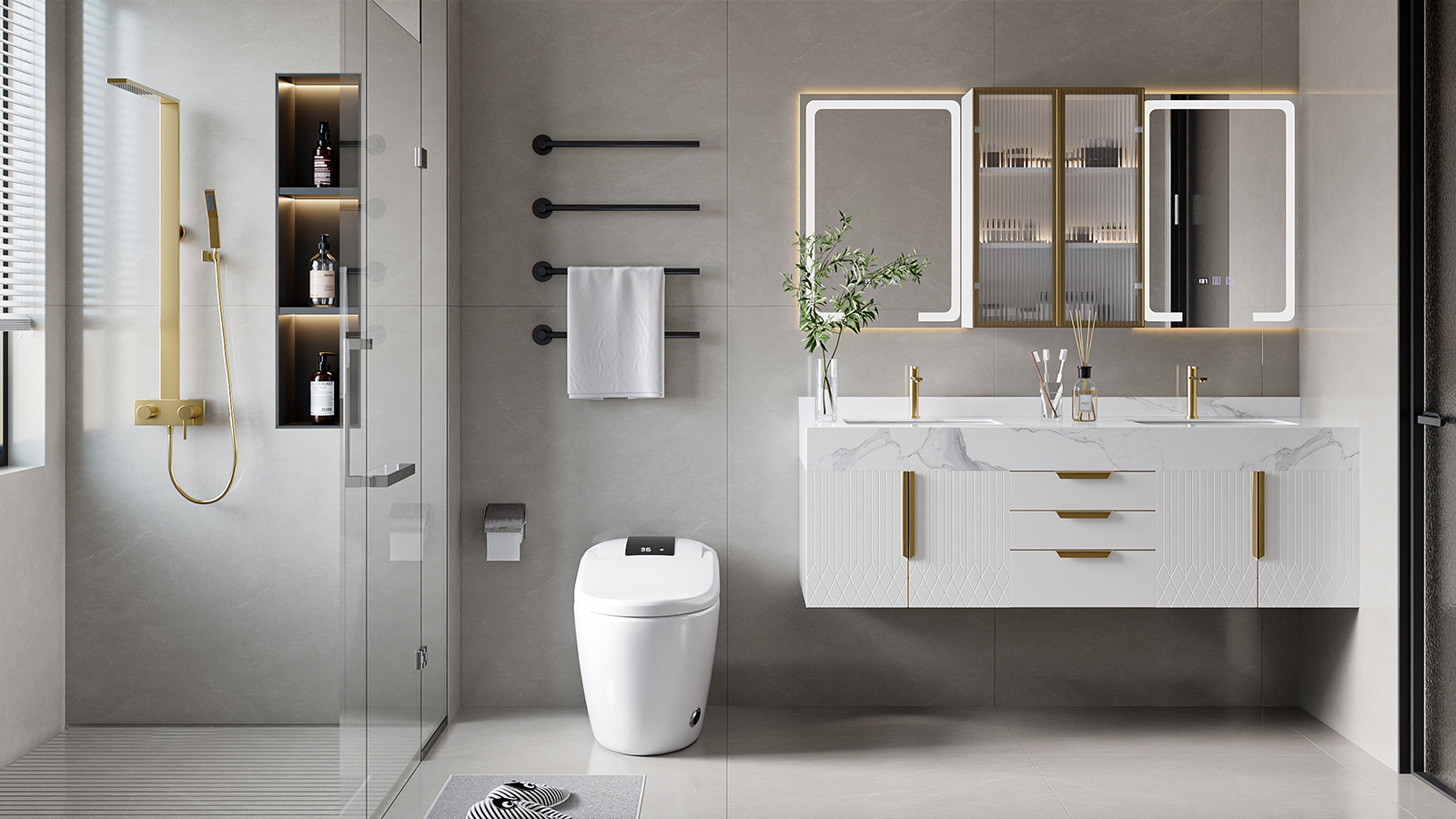 Miroir de salle de bain mural en bois avec portes pour armoire à pharmacie éclairée par LED 1500mm image de vente