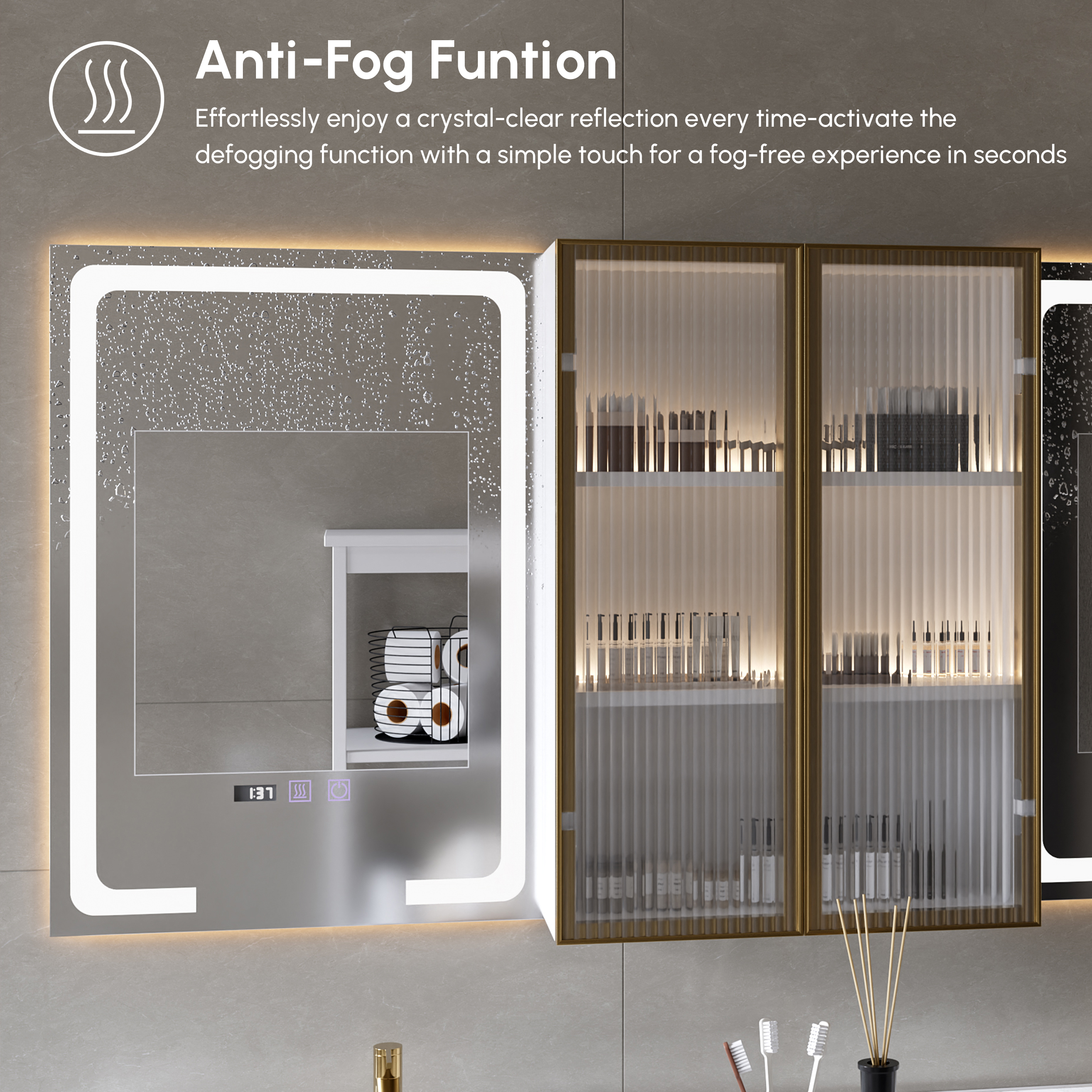 Miroir de salle de bain mural en bois avec portes pour armoire à pharmacie éclairée par LED 1500mm image de vente