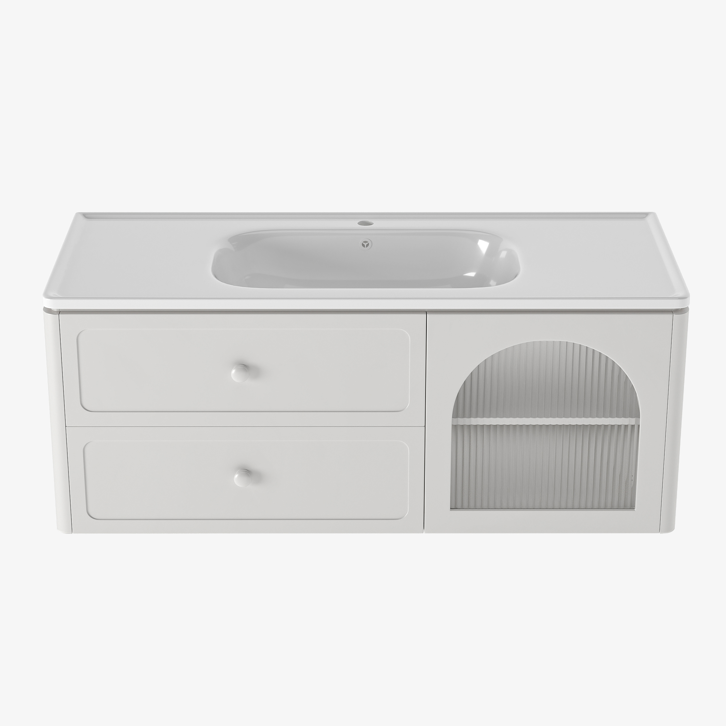 1200mm Modern Floating LED Bathroom Vanity with Ribbed Glass Door & Drawers featured image