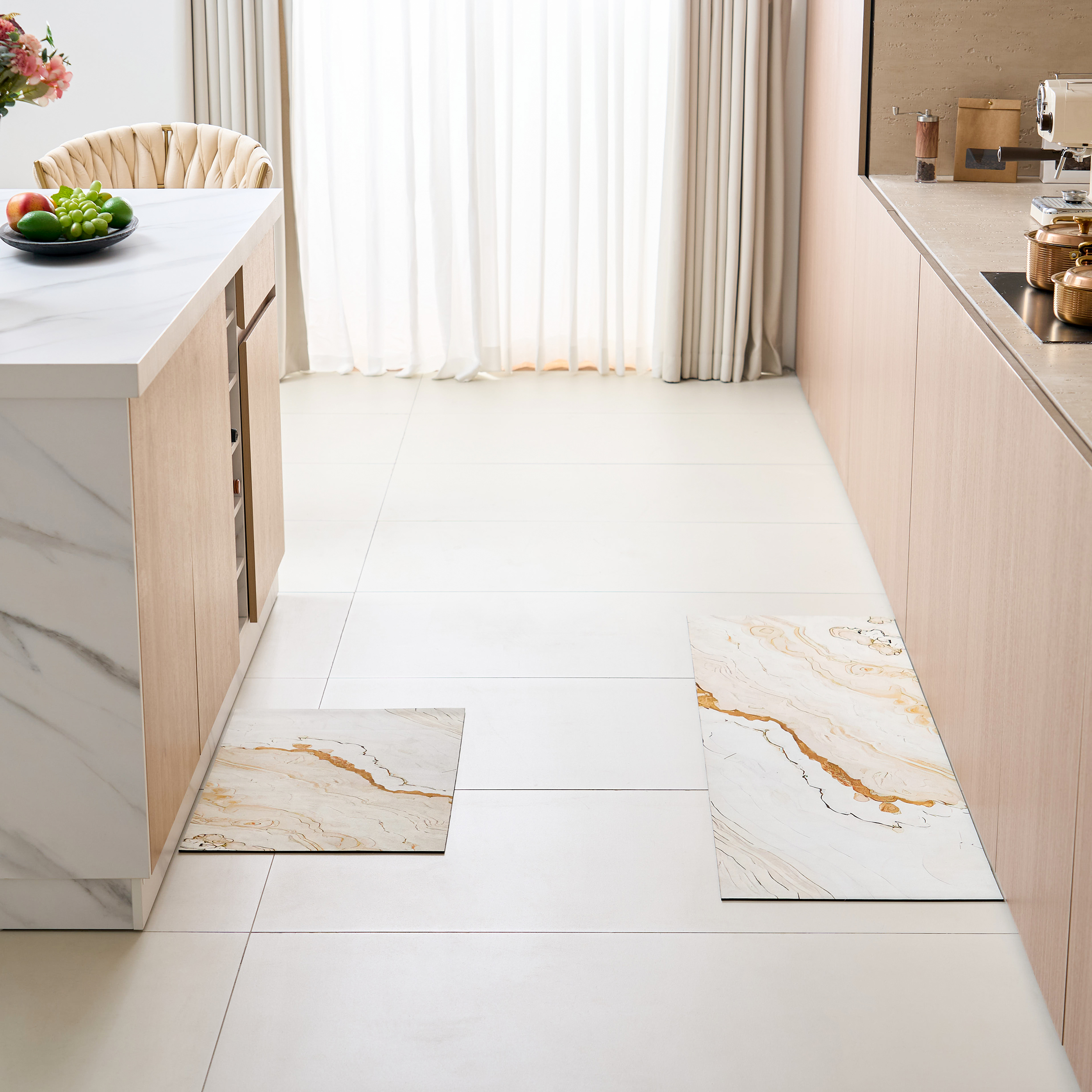 2 Piece Marble Non-Slip Washable Kitchen Runner Mat Set Modern Absorben Kitchen Rug Set
