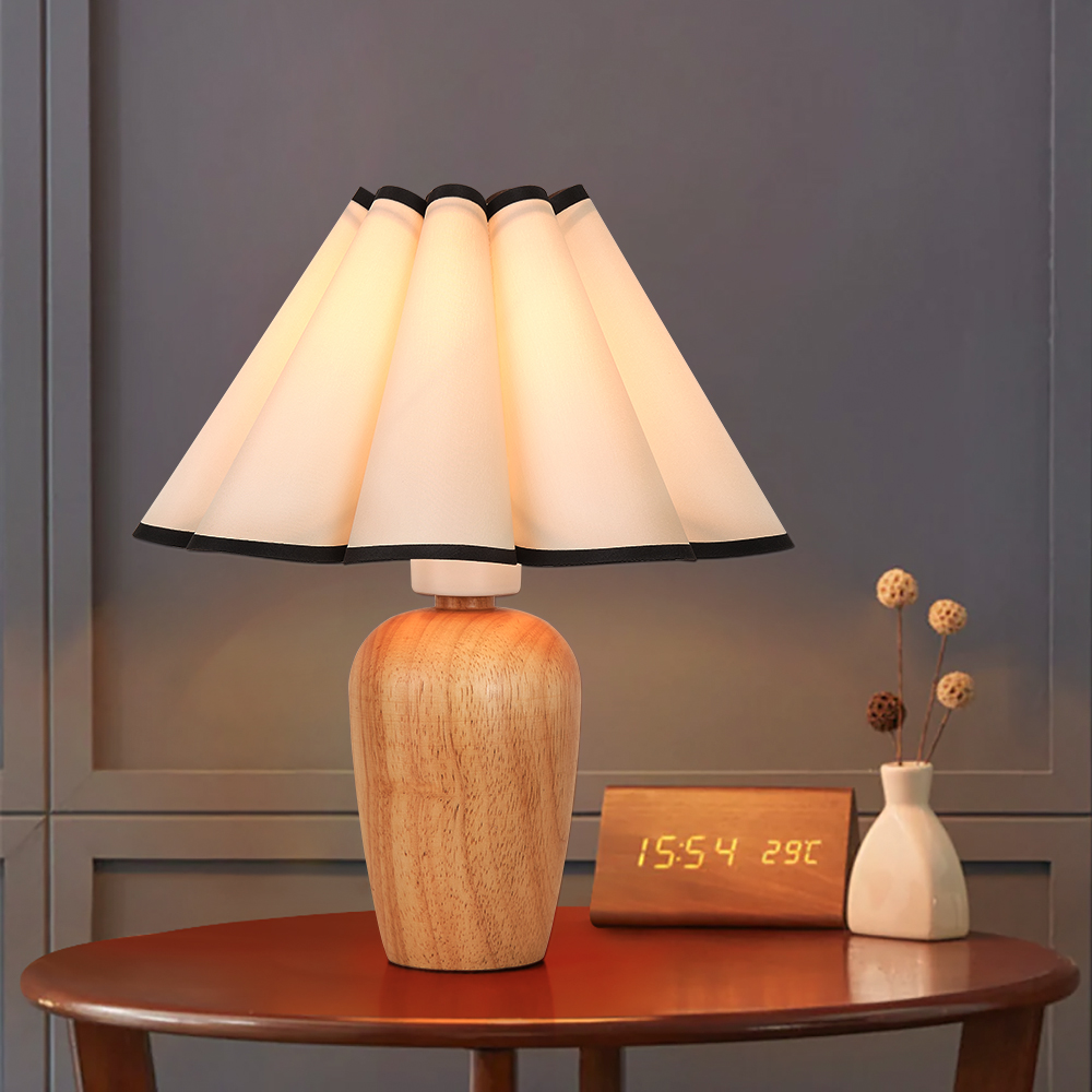 Minimalist Fabric Shade Table Lamp with Wooden Base– UL Certified