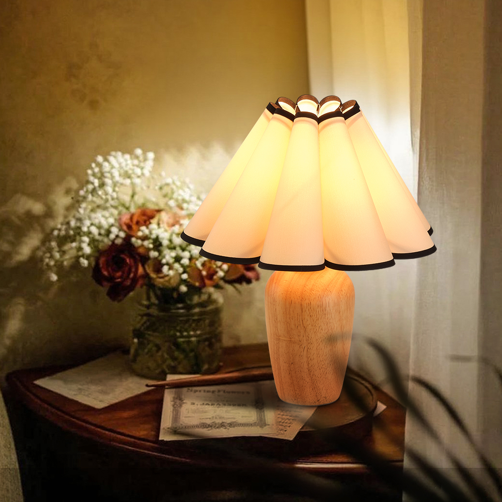 Minimalist Fabric Shade Table Lamp with Wooden Base– UL Certified