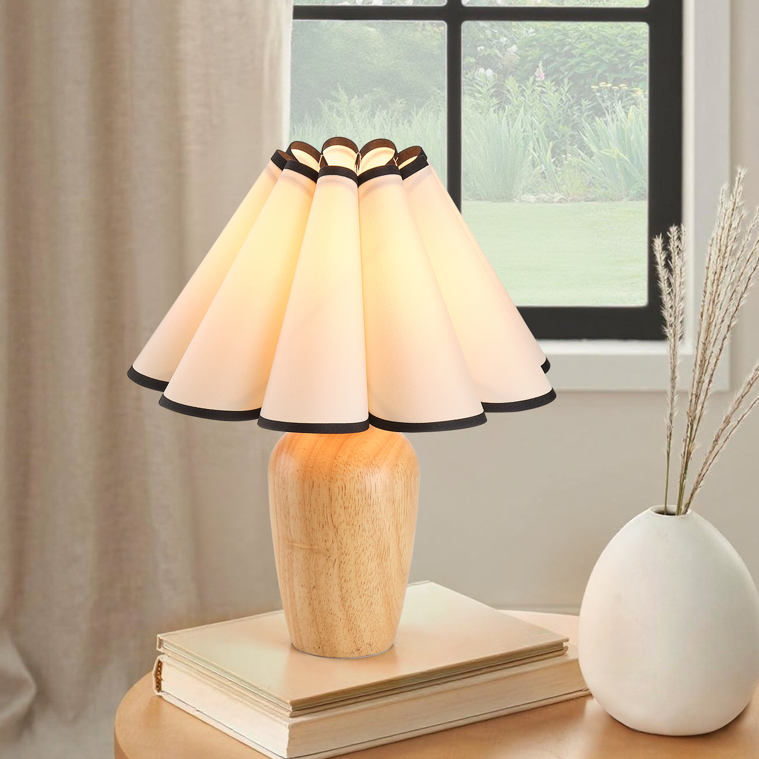 Minimalist Fabric Shade Table Lamp with Wooden Base– UL Certified