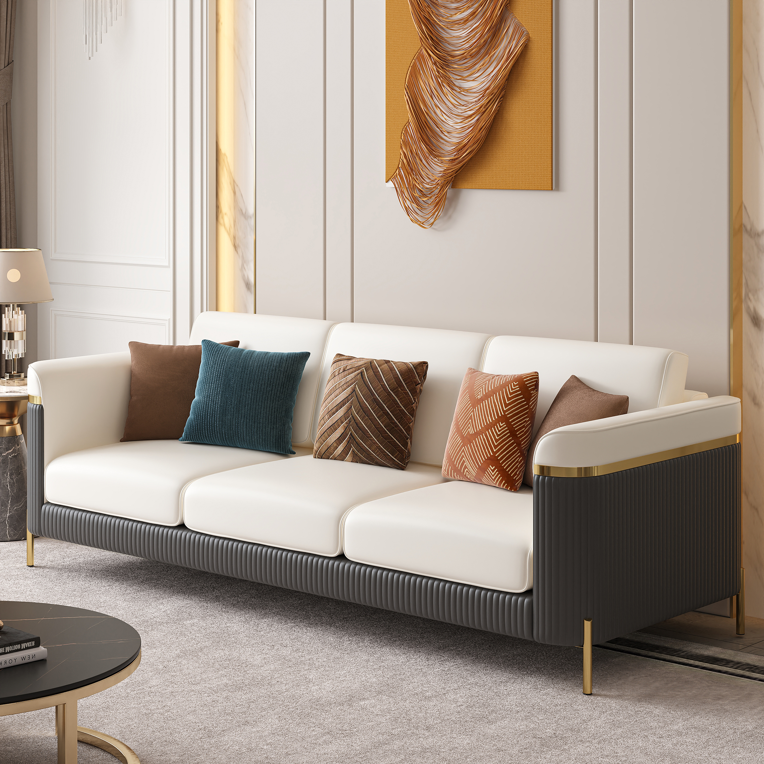 Vertex 85" Modern Nappa Leather Upholstered 3-Seater Sofa Pillow Included