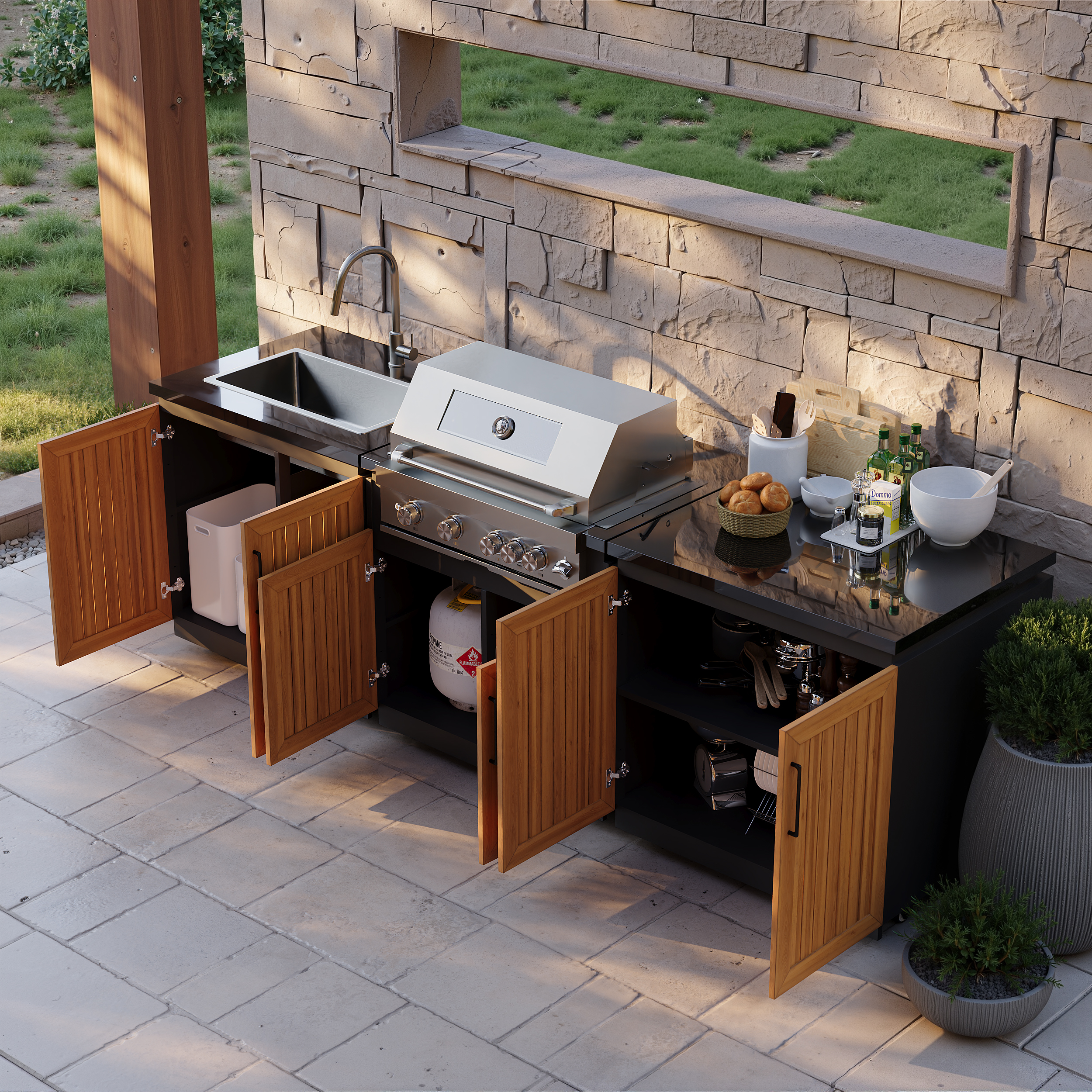 Axis Modular Outdoor Barbecue Kitchen Cabinet with Proapane Gas Grill Stainless Steel Movable BBQ
