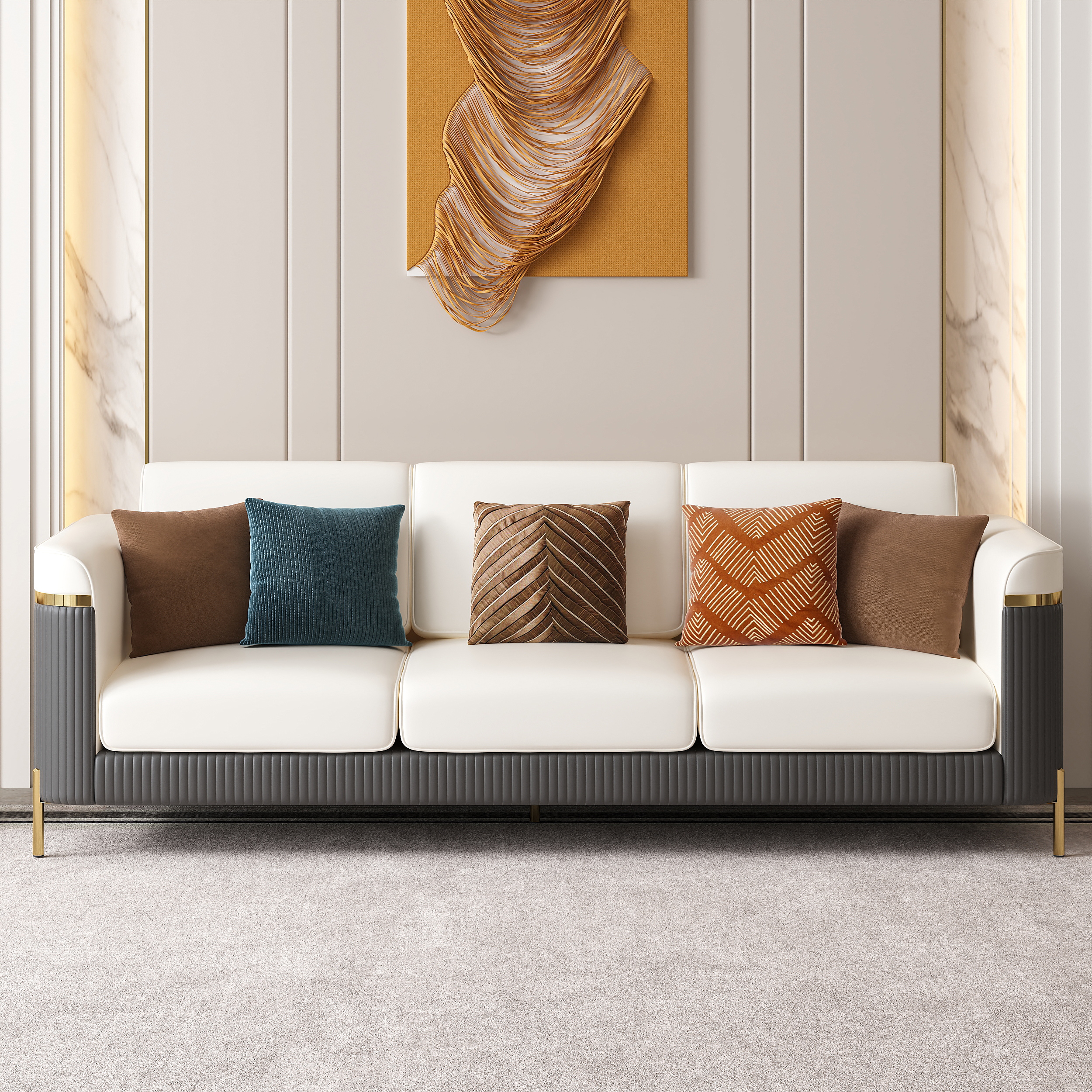 Vertex 85" Modern Nappa Leather Upholstered 3-Seater Sofa Pillow Included