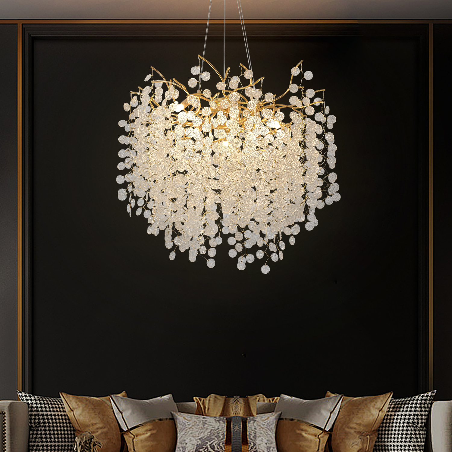 Modern Gold Plated Leaf Chandelier 8-light Design with Warm LED Lighting