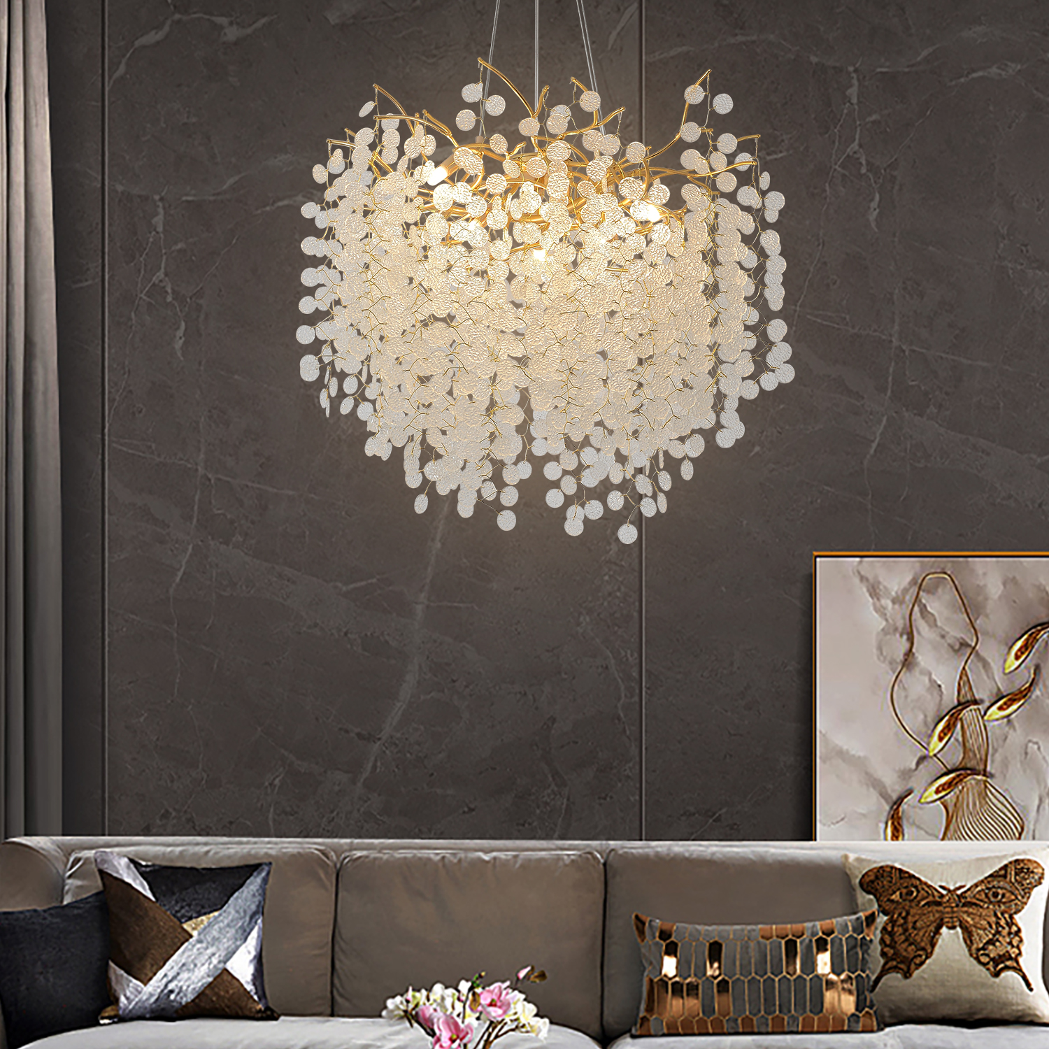Modern Gold Plated Leaf Chandelier 8-light Design with Warm LED Lighting