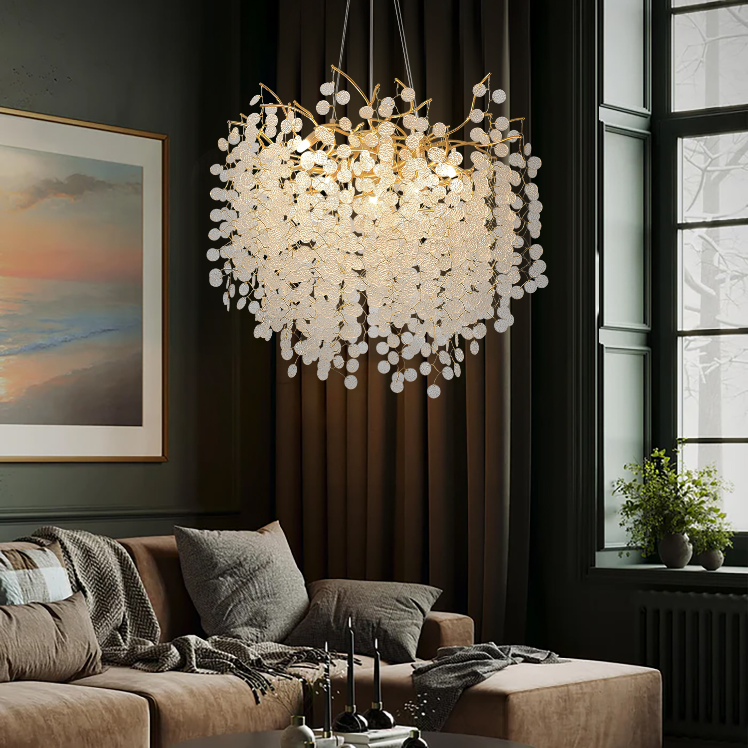 Modern Gold Plated Leaf Chandelier 8-light Design with Warm LED Lighting