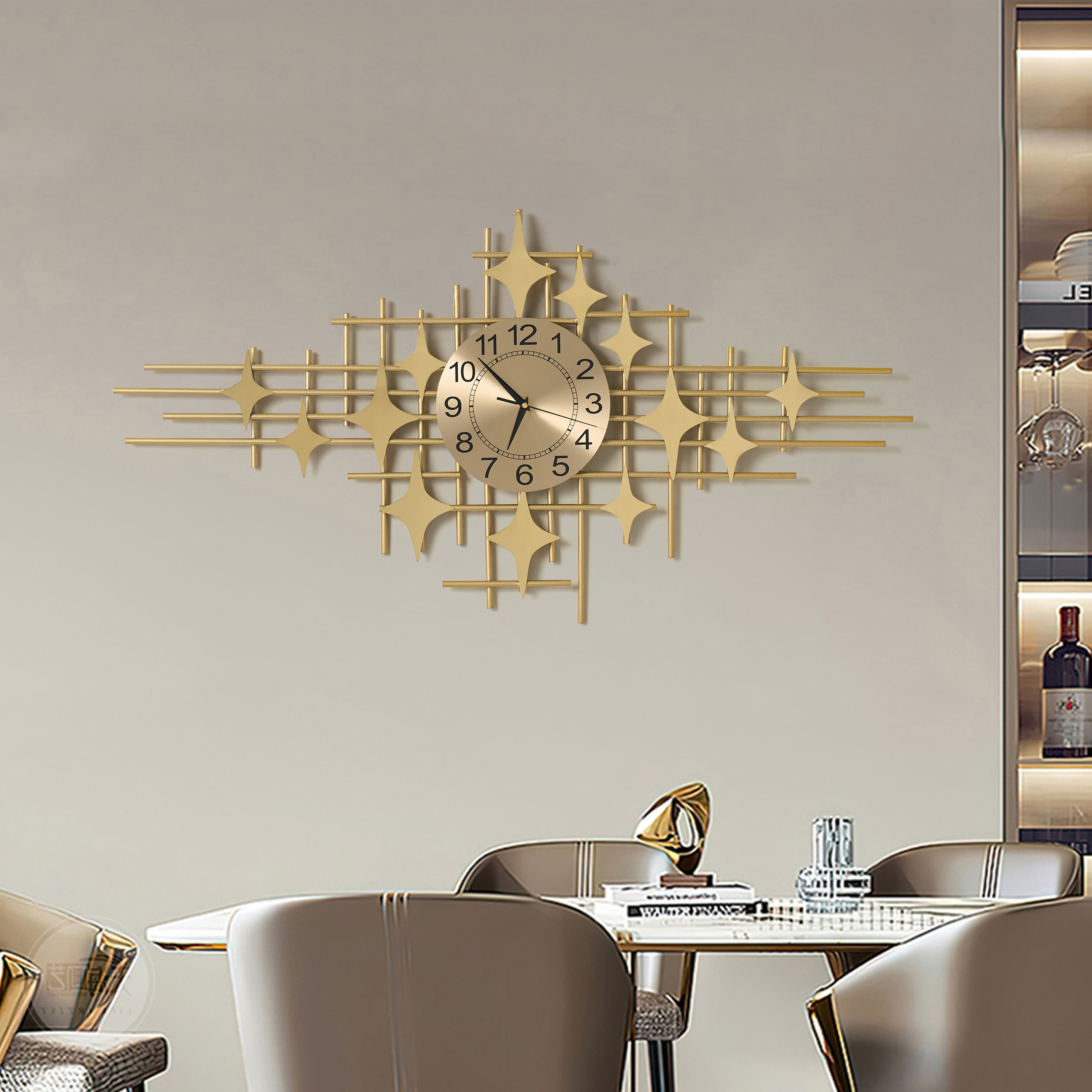 1000mm Large Gold Silent Wall Clock with Star Appearance Design Decor Living Room