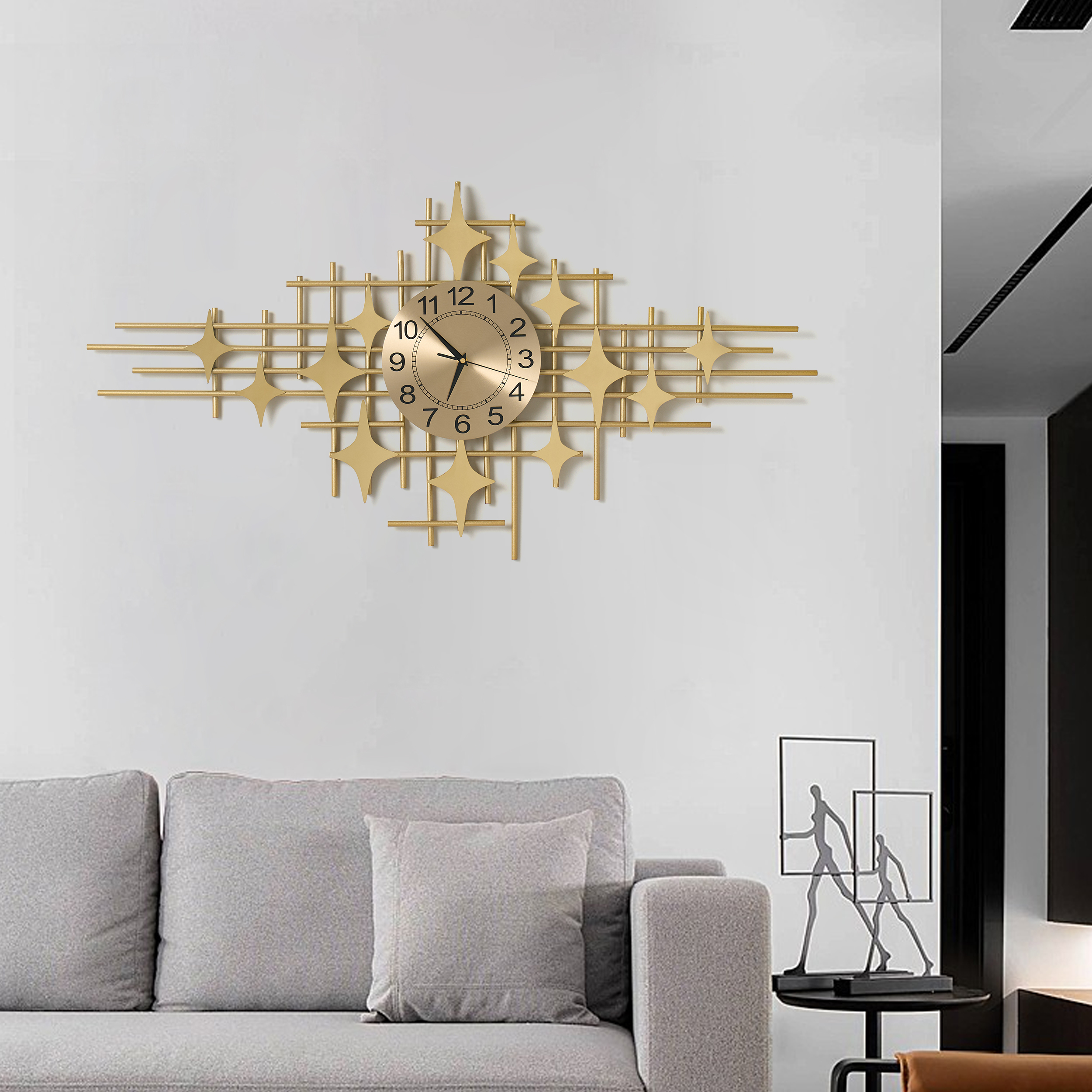 39.4" Large Gold Silent Wall Clock with Star Appearance Design Decor Living Room