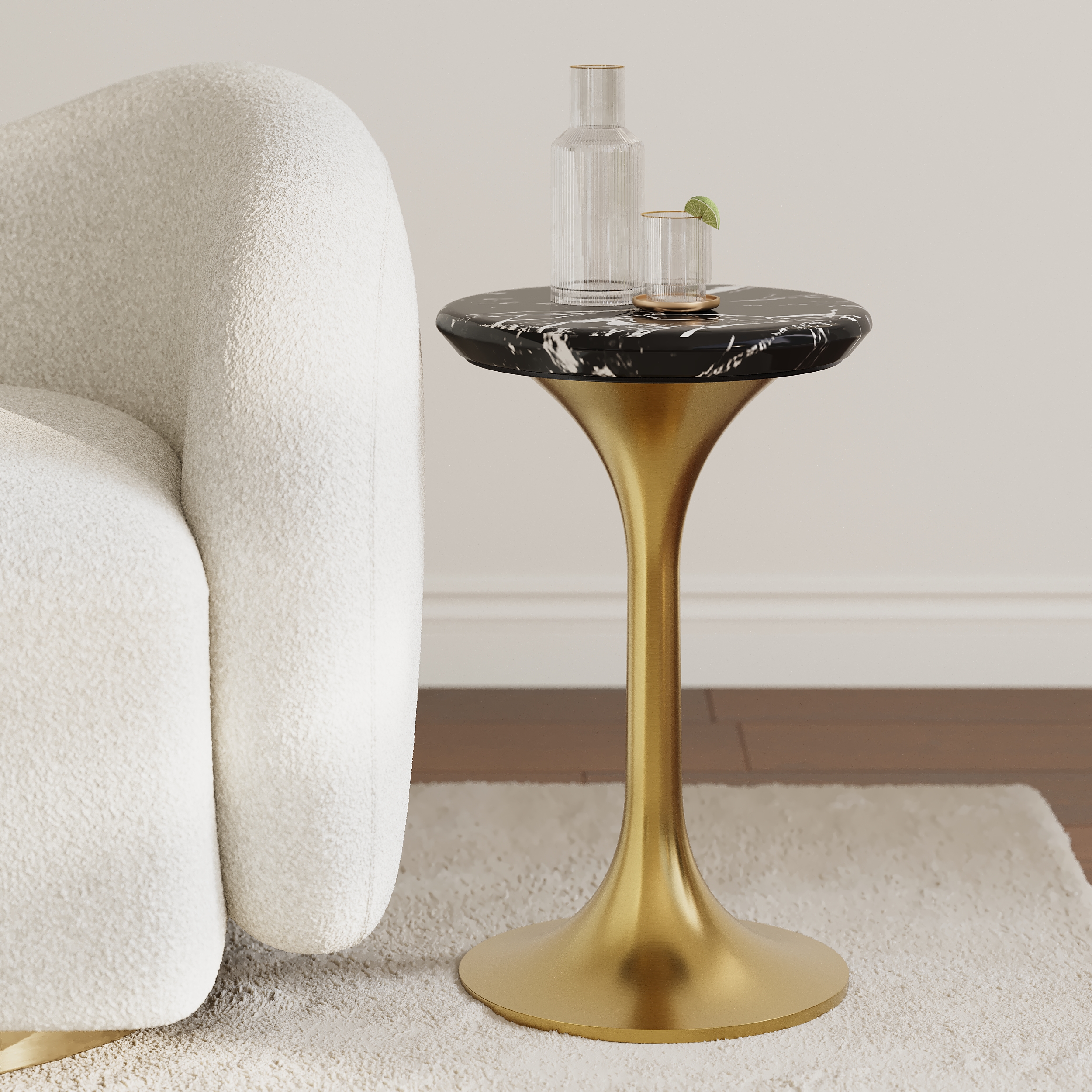 Marble Top Round Cocktail Table with Gold Base Accent Table for Living Room