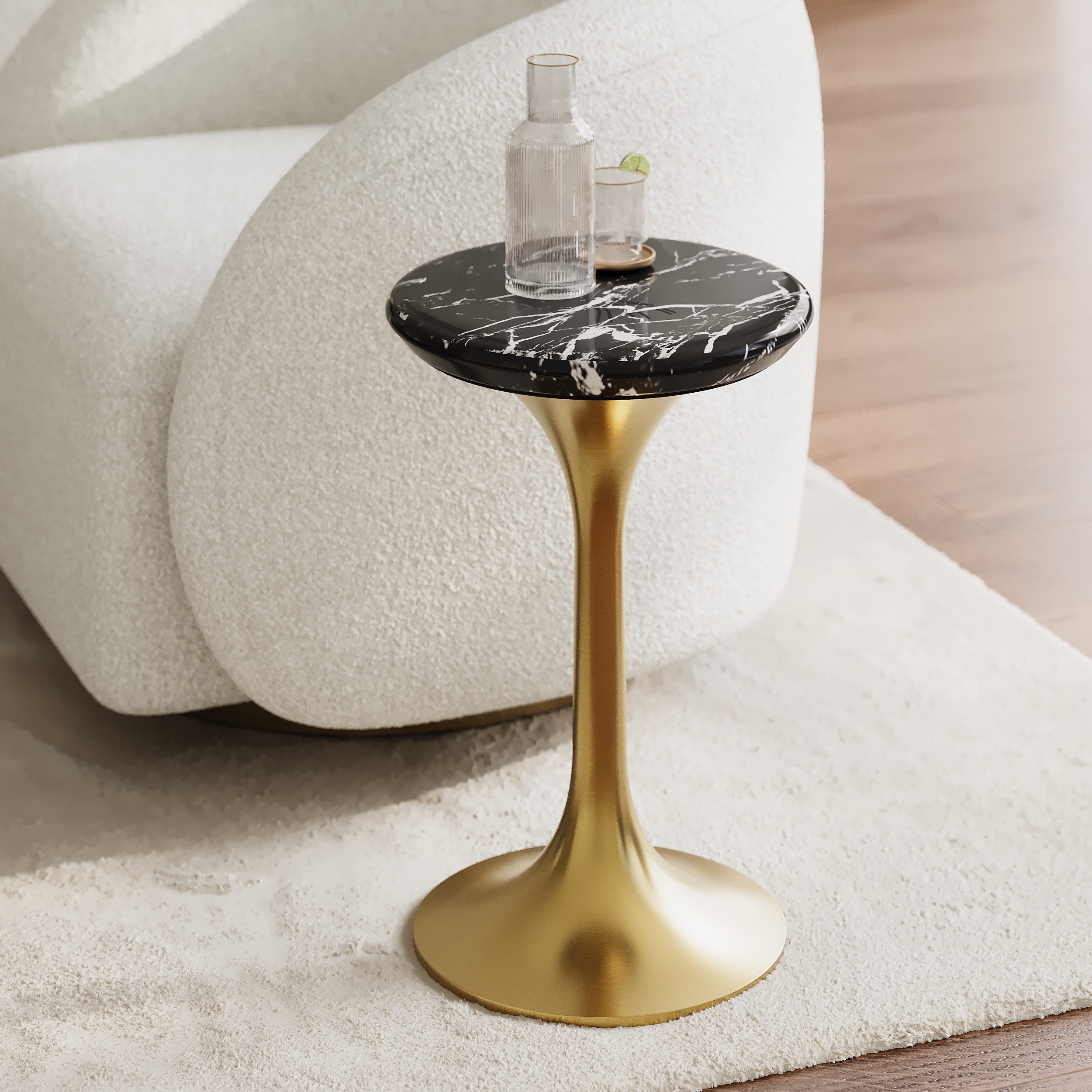 Marble Top Round Cocktail Table with Gold Base Accent Table for Living Room