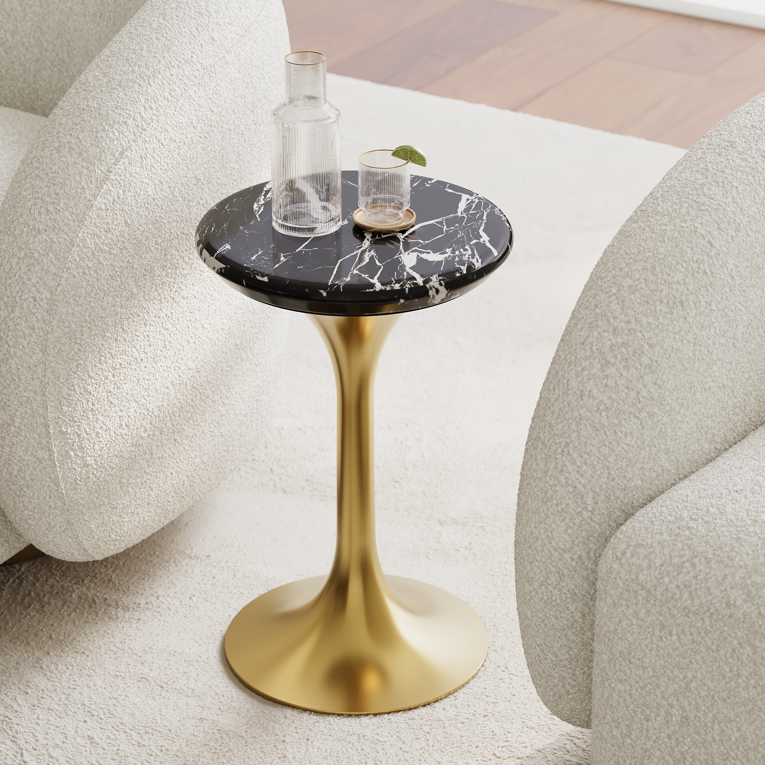 Marble Top Round Cocktail Table with Gold Base Accent Table for Living Room
