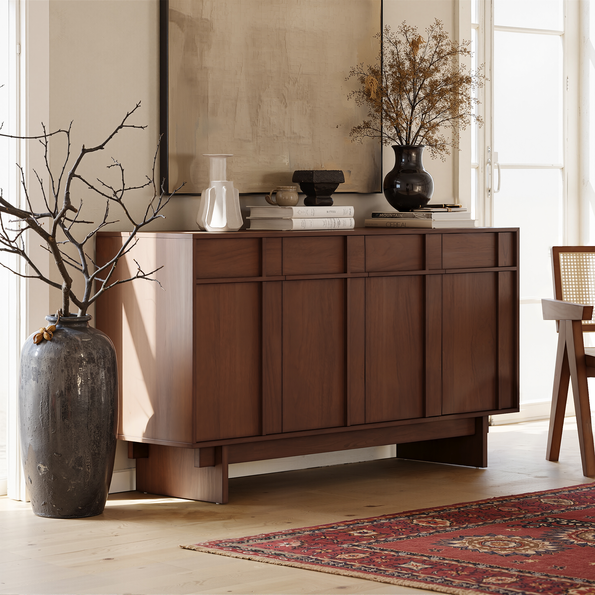 60" Mid Century Modern Sideboard Wooden Buffet with Storage