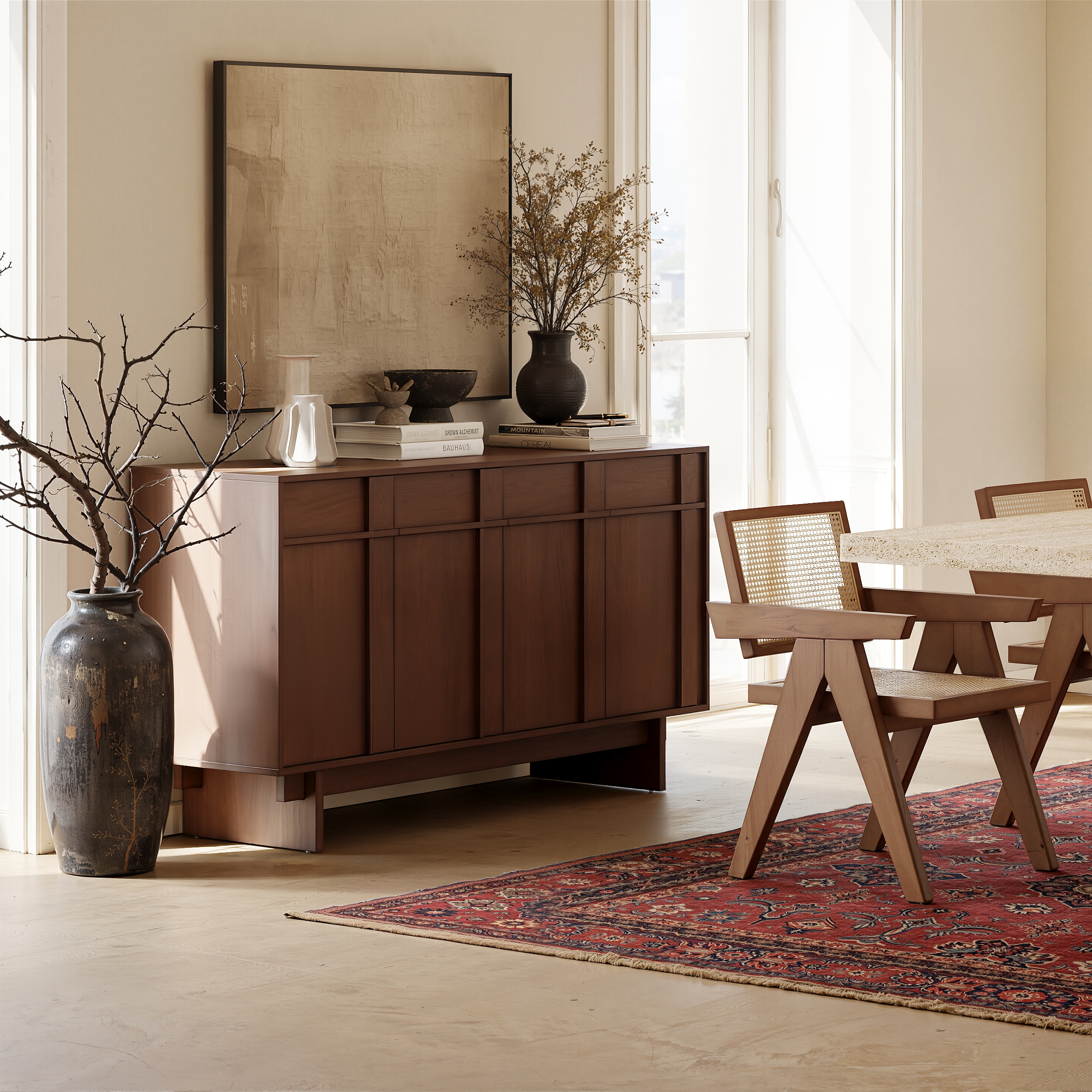 60" Mid Century Modern Sideboard Wooden Buffet with Storage