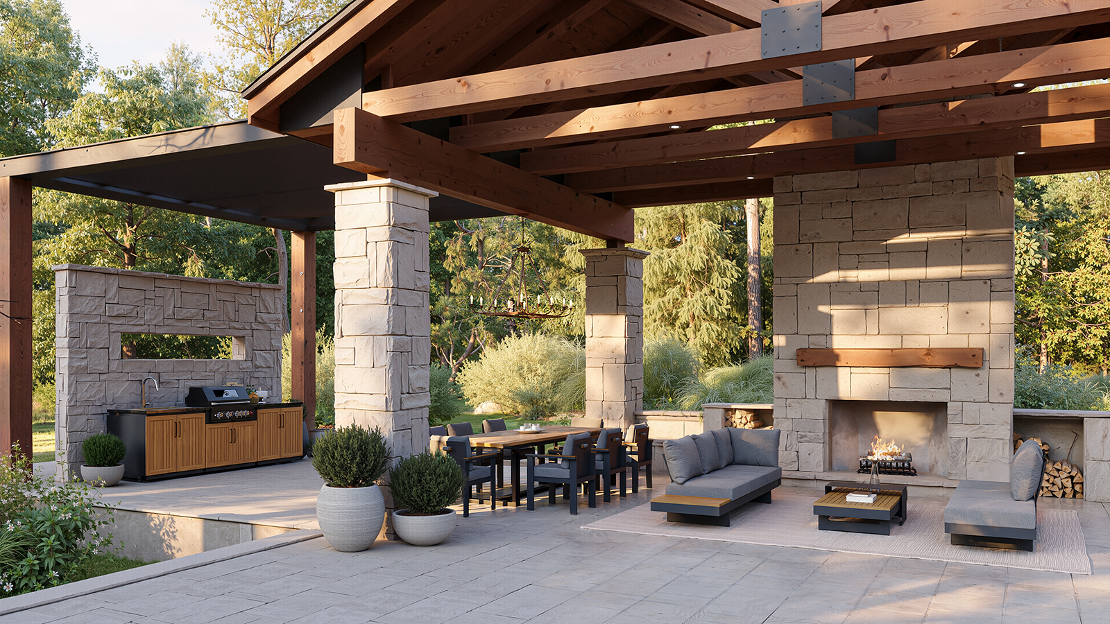 Axis Outdoor Kitchen Island 3-Piece Set with 48,000 BTU Built-in Grill, Sintered Stone selling image