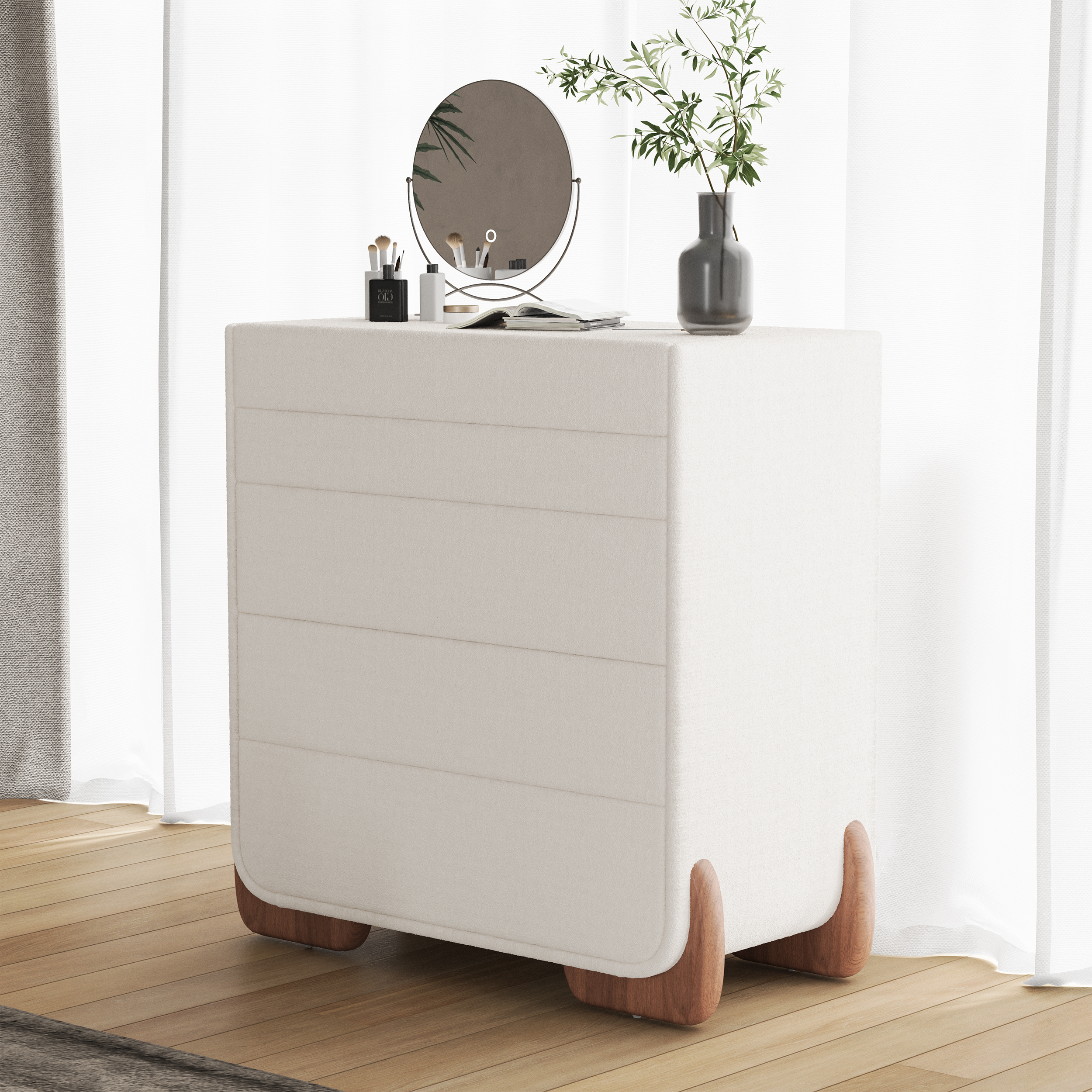 Curva 37" Boucle White 5 Drawer Tall Smart Dresser Chest
