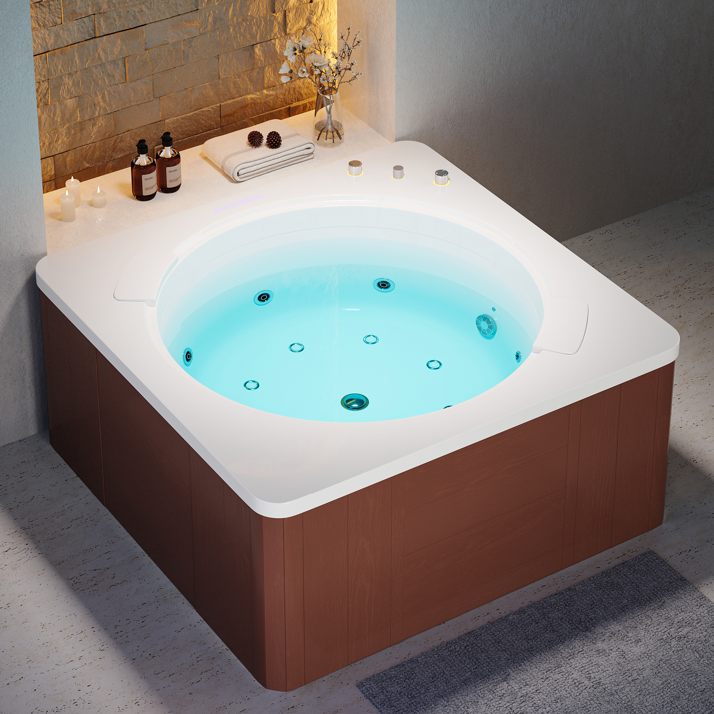 57"" Double Jetted Jacuzzi Bathtub Acrylic with LED Lighting & Ozone Sterilization & Temperature Control & Hydro Air Jet