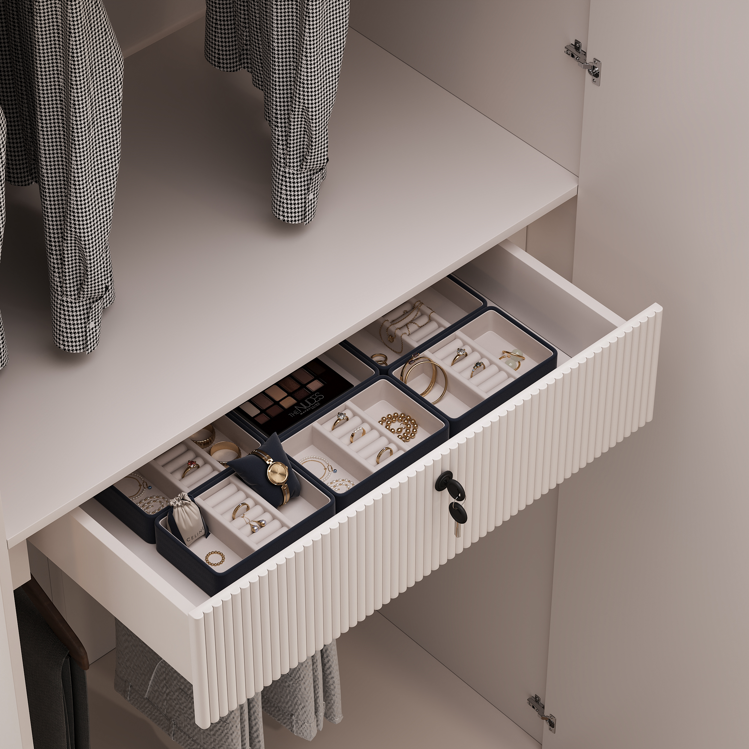 Armoire à 6 portes minimaliste et luxueuse avec présentoir en verre et éclairage image de vente