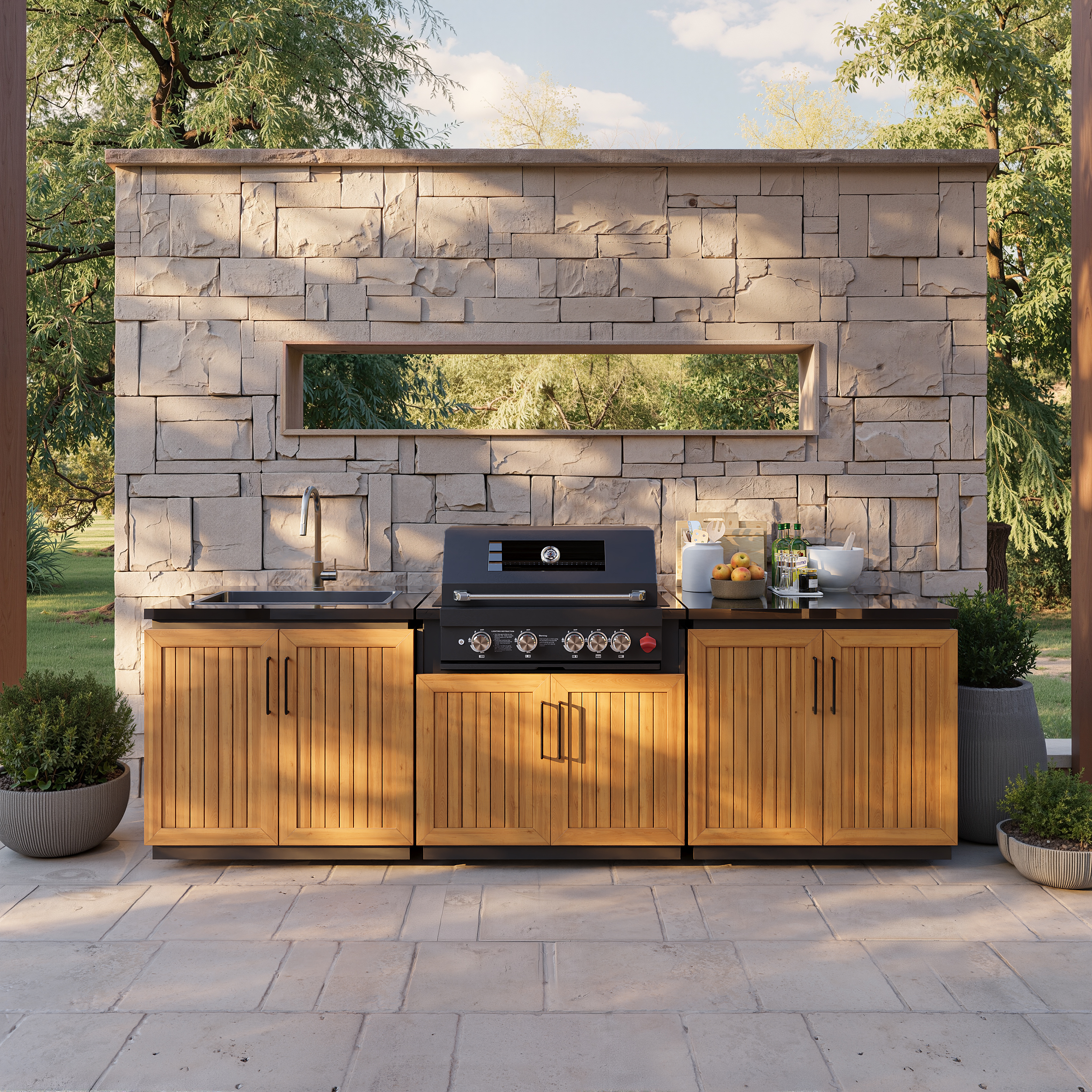 Axis Modular Outdoor Barbecue Kitchen Cabinet with Proapane Gas Grill Stainless Steel Movable BBQ