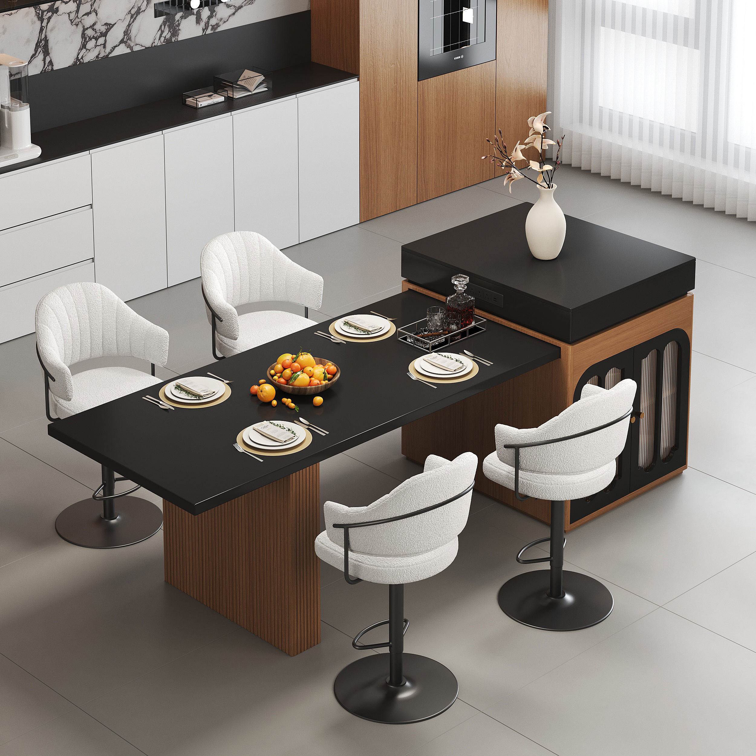 81''-98" Modern Extendable Kitchen lsland with Charging Station & Storage