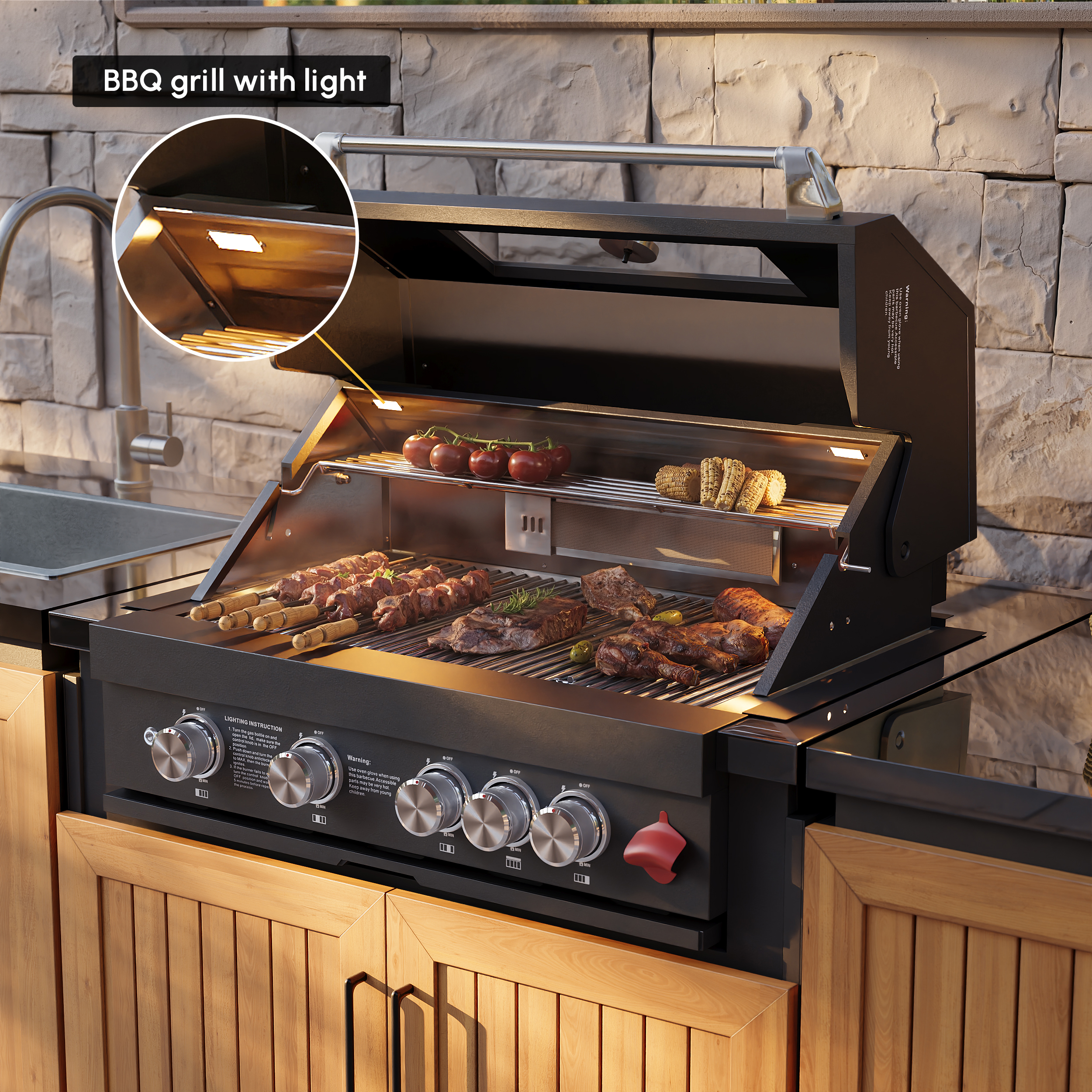Axis Outdoor Kitchen Island 3-Piece Set with 48,000 BTU Built-in Grill, Sintered Stone selling image