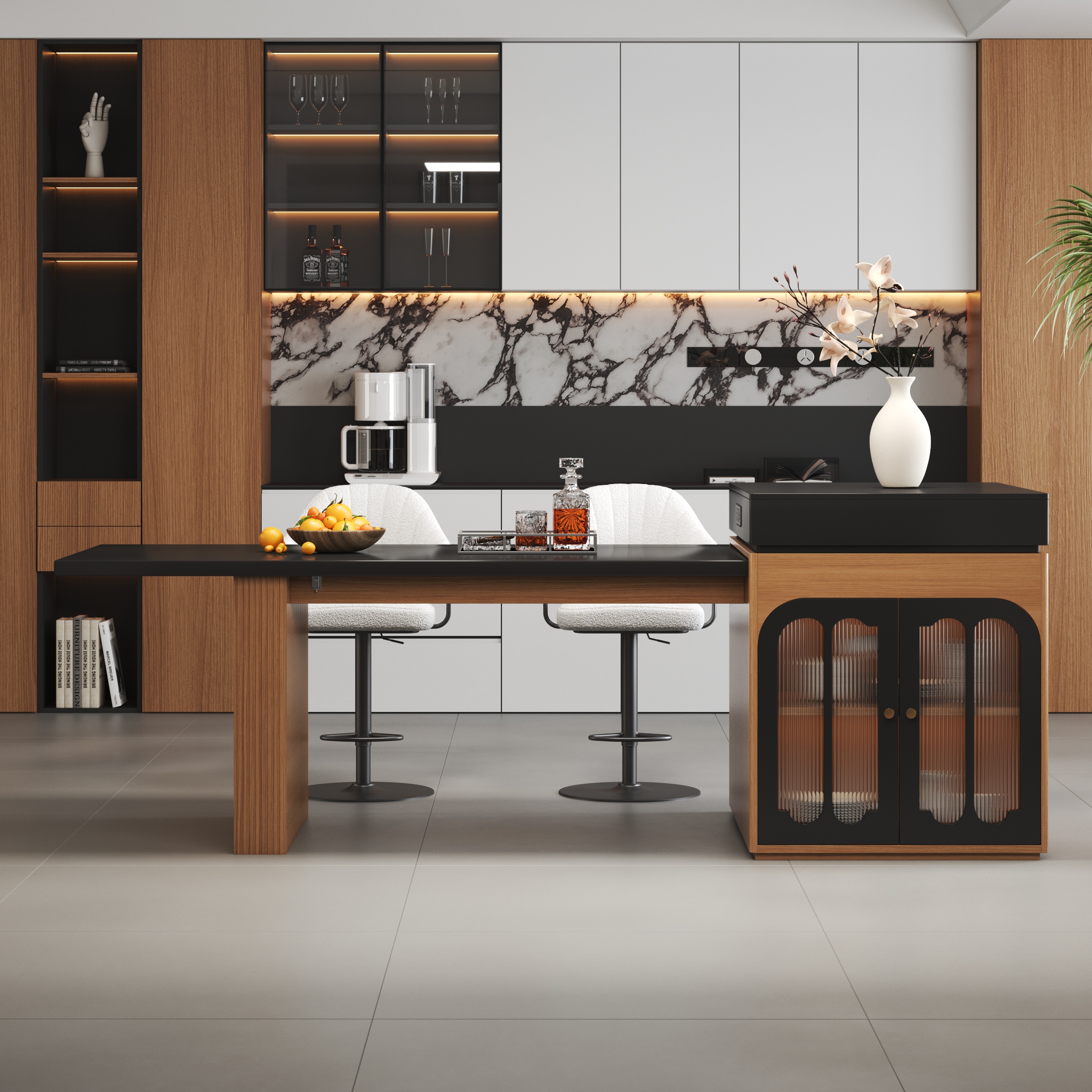 81''-98"" Modern Extendable Kitchen lsland with Charging Station & Storage