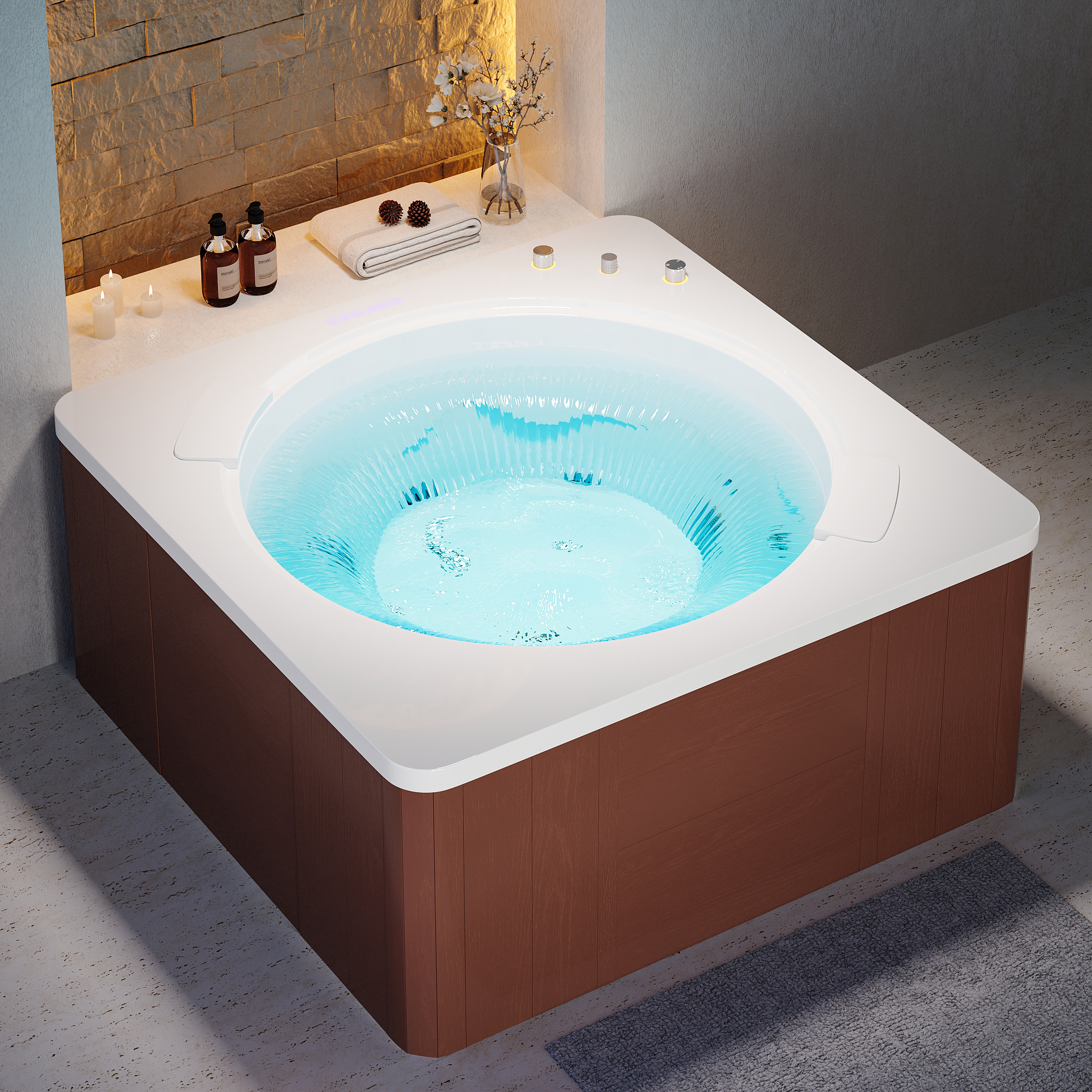 57" Double Jetted Jacuzzi Bathtub Acrylic with LED Lighting & Ozone Sterilization & Temperature