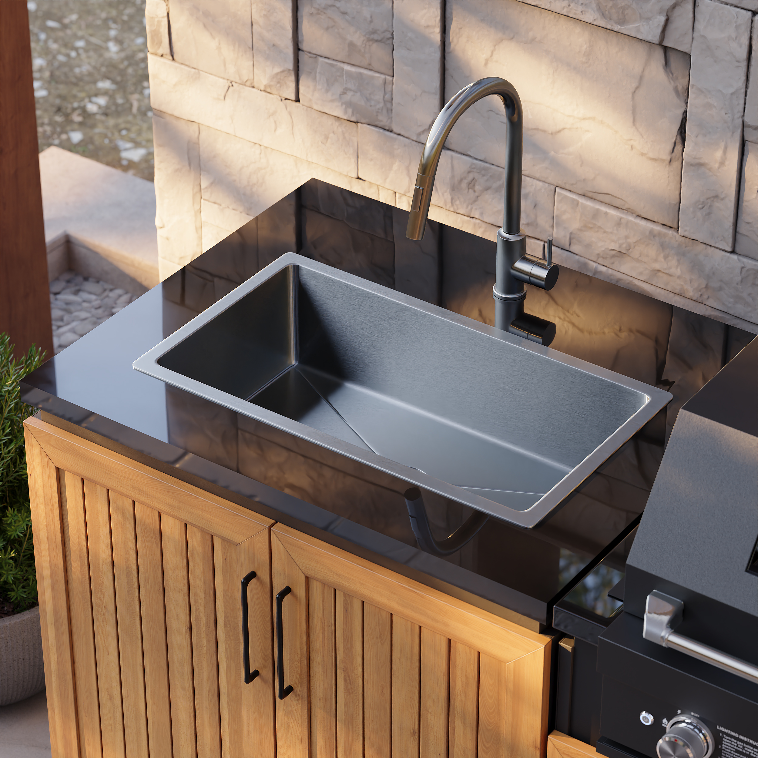 Axis Outdoor Kitchen Island 3-Piece Set with 48,000 BTU Built-in Grill, Sintered Stone selling image