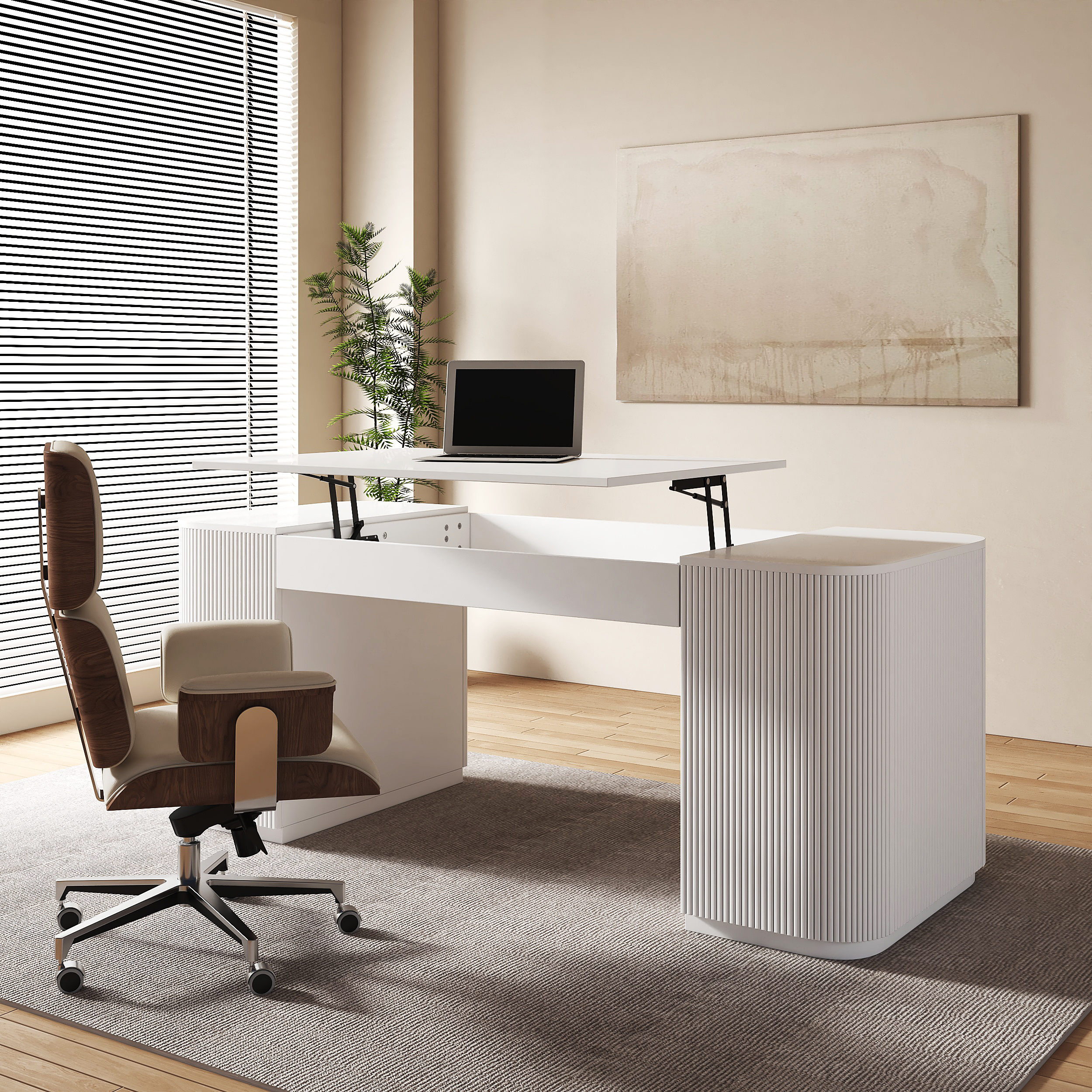 Height Adjustable Standing Desk Executive Office Desk with 2 Doors & Ample Storage Office Furniture (74"")