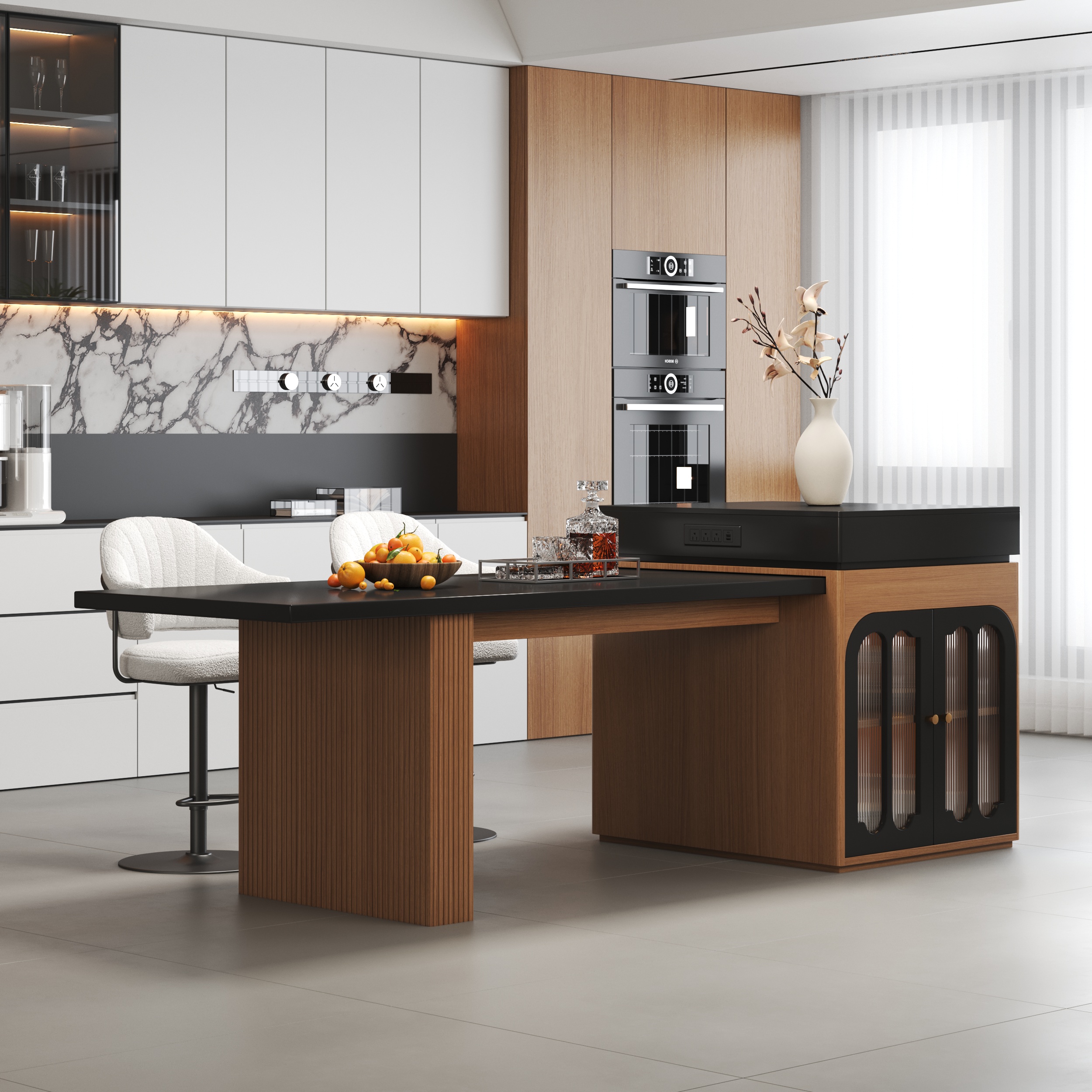 81''-98" Modern Extendable Kitchen lsland with Charging Station & Storage