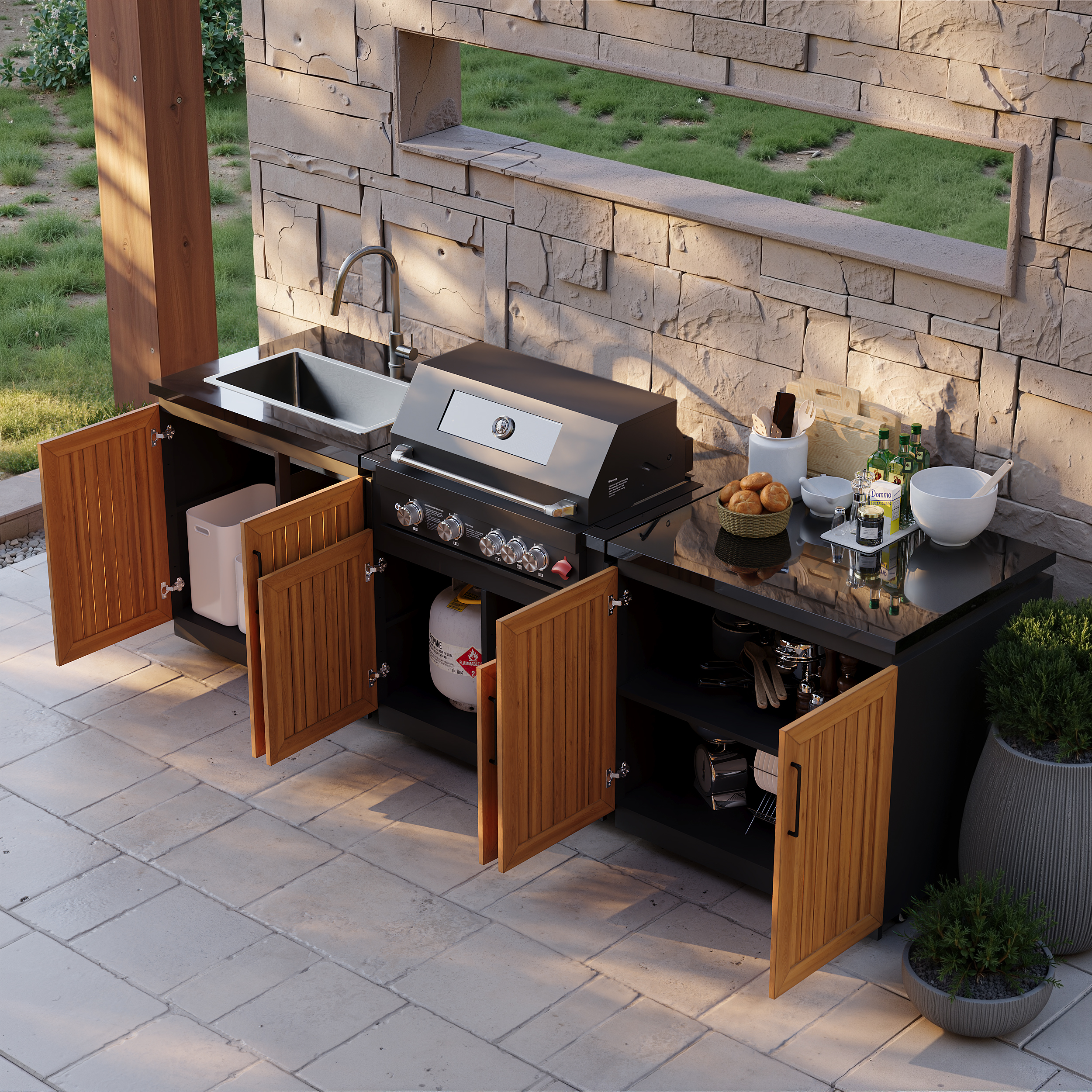 Axis Modular Outdoor Barbecue Kitchen Cabinet with Proapane Gas Grill Stainless Steel Movable BBQ