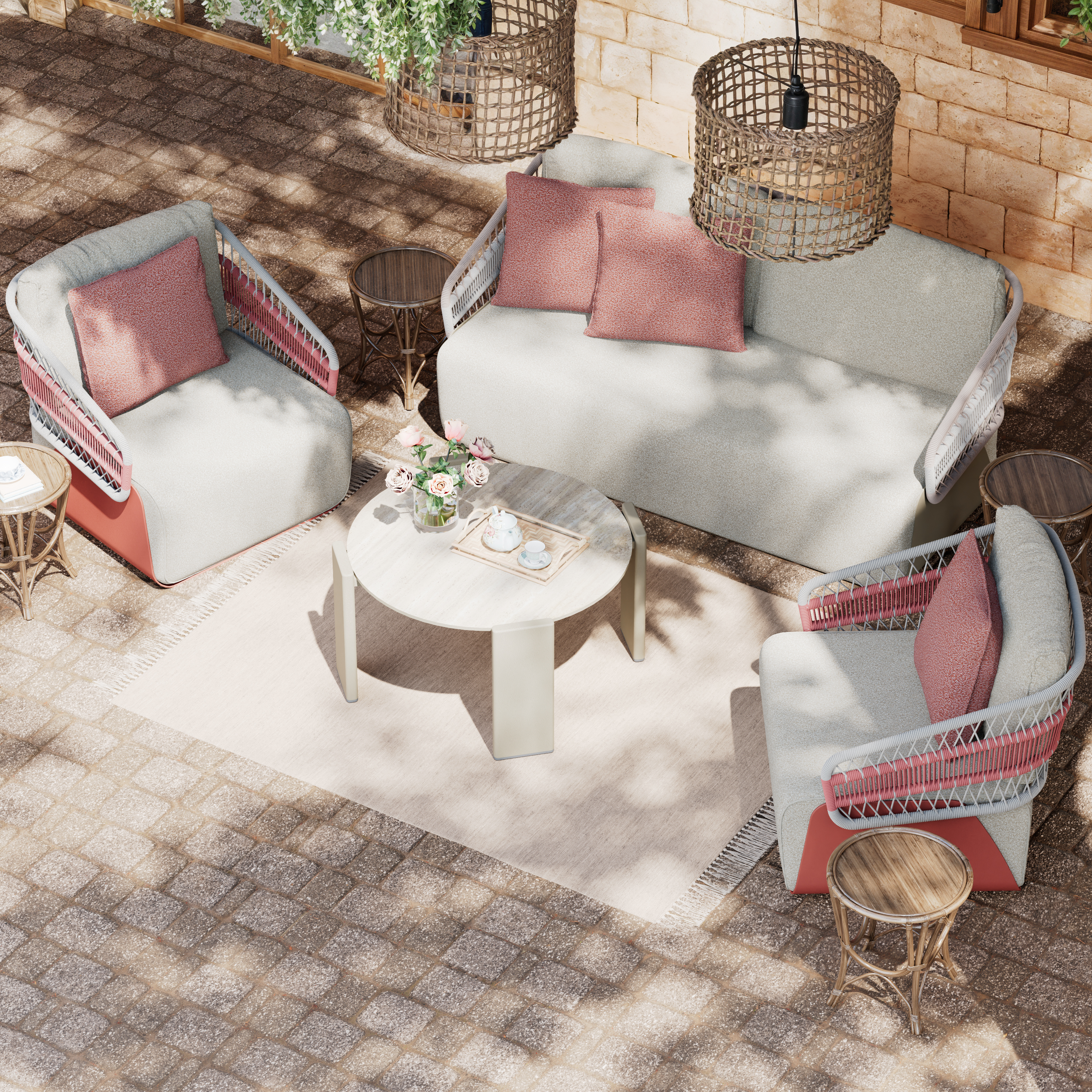 4 Seater Woven Rope & Aluminum Outdoor Sofa Set