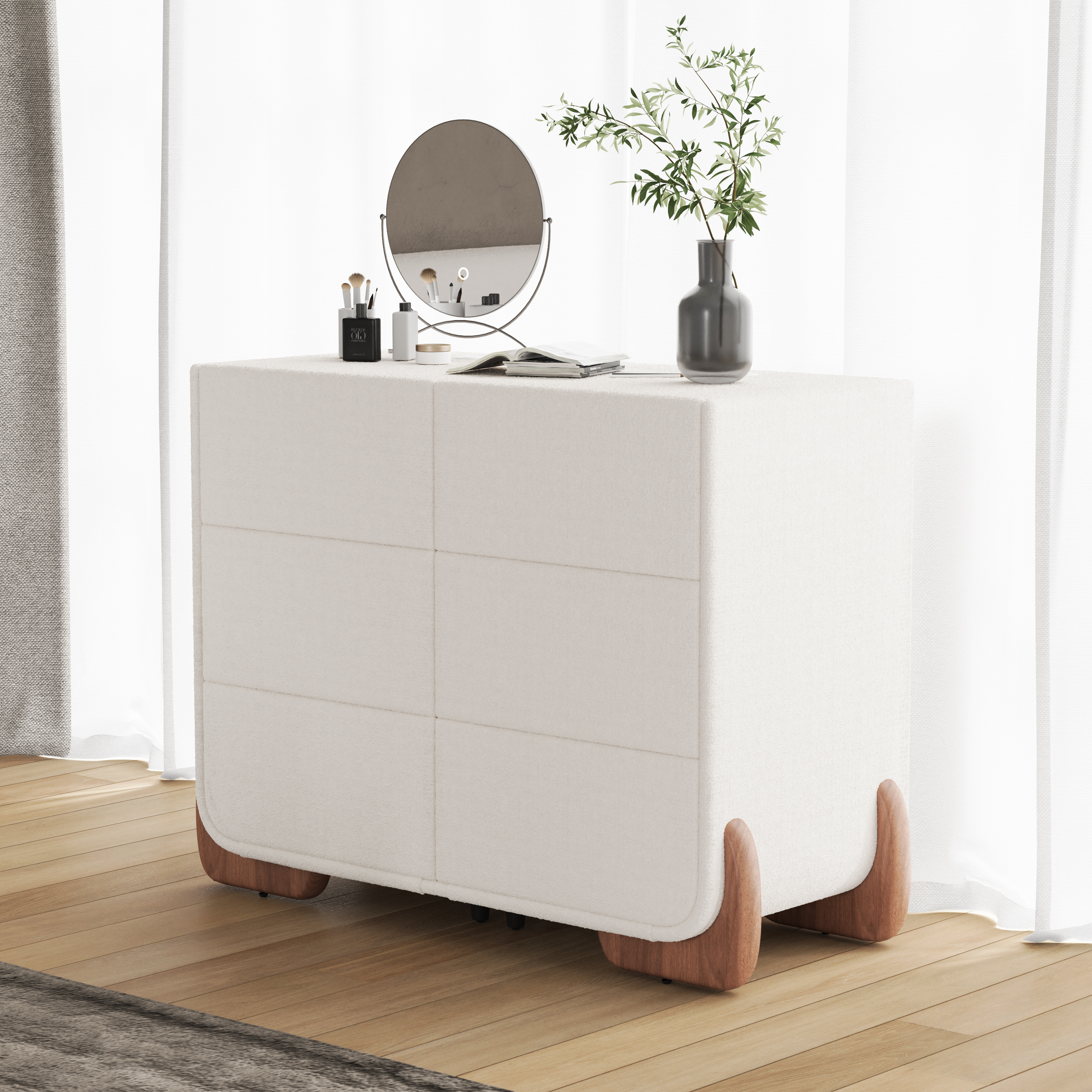 Curva 42" Boucle White 6 Drawer Smart Dresser Chest