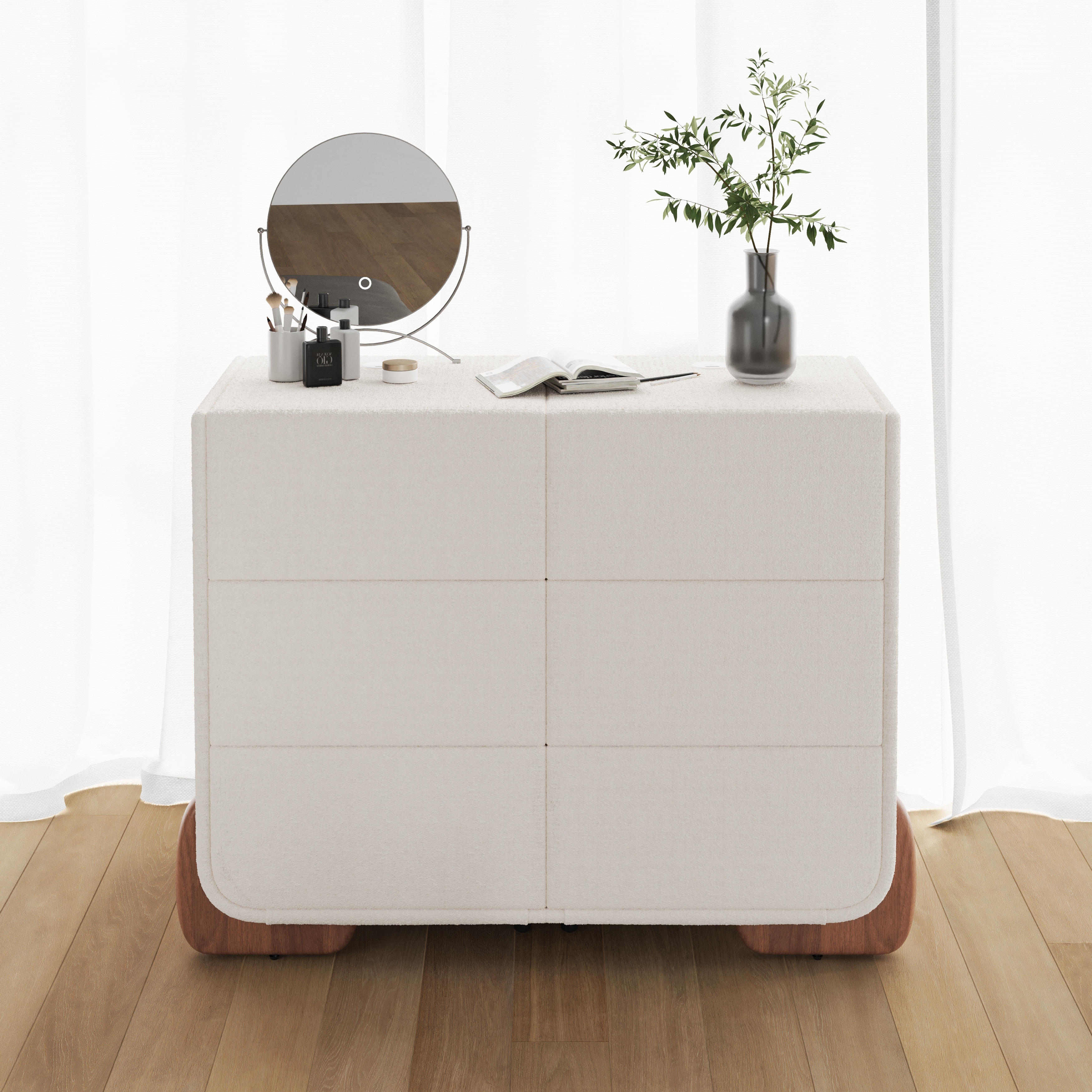 Curva 42" Boucle White 6 Drawer Smart Dresser Chest