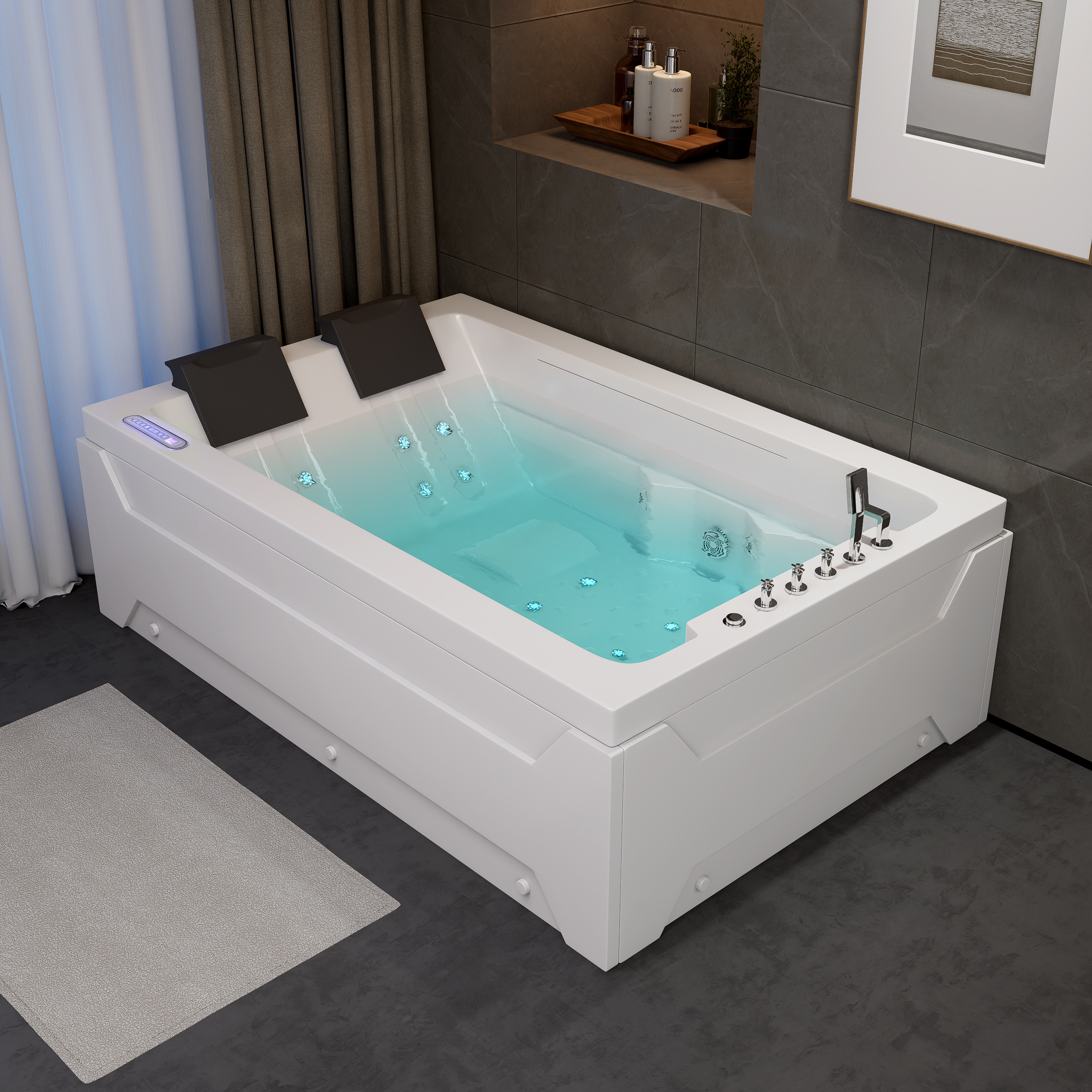 73" Double Jacuzzi Bathtub with Thermostat & LED Jetted Massage Hydrotherapy Tub