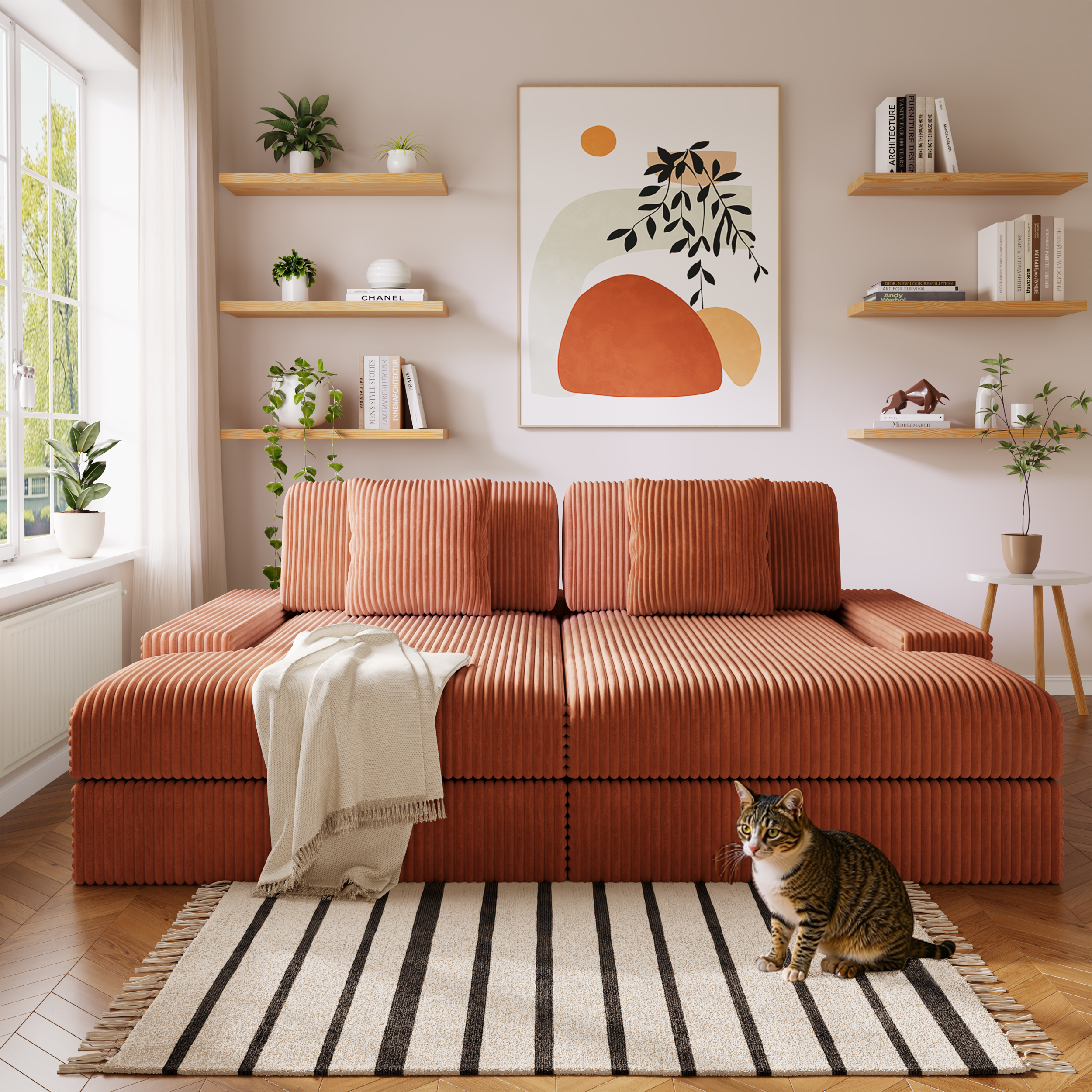 4-seater fixed straight sofa with deep seat