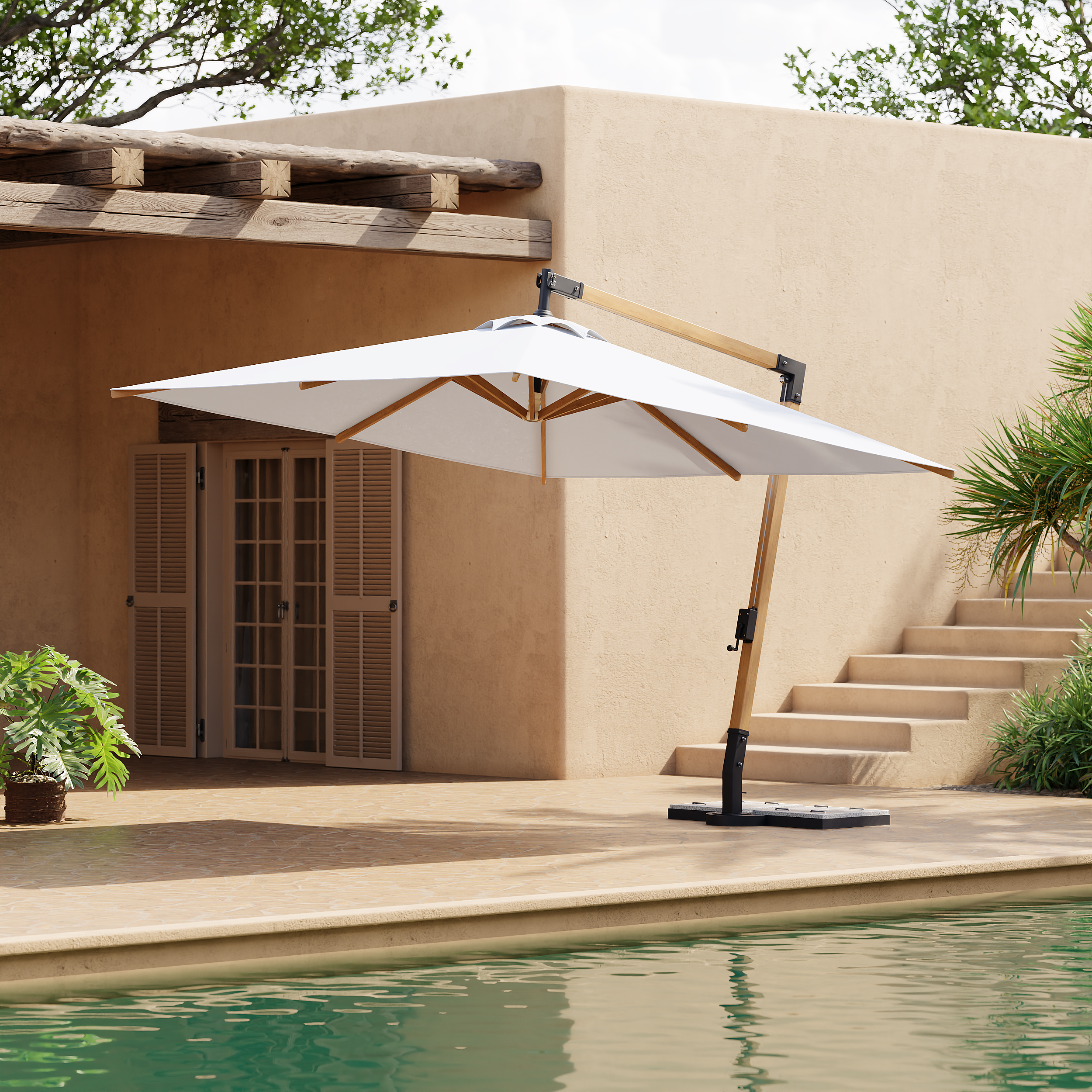 10 ft. Patio Cantilever Umbrella  Adjustable Height Outdoor Sun Umberlla for Pool / Beach in White