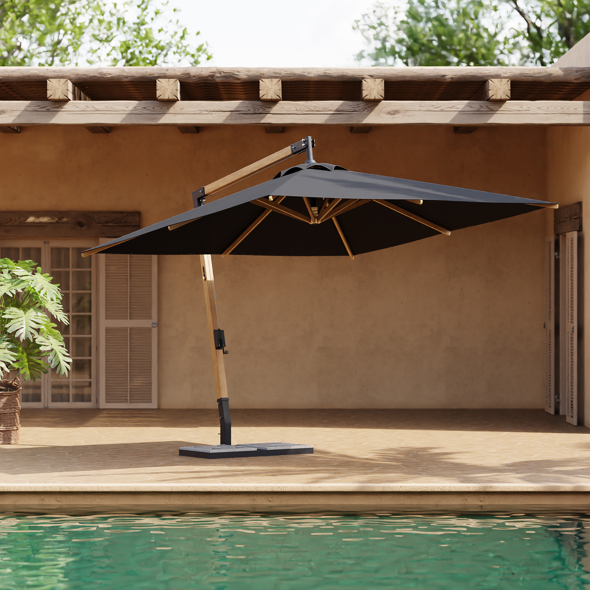 Axis 118" Patio Cantilever Umbrella Adjustable Height Outdoor Sun Umberlla for Pool / Beach