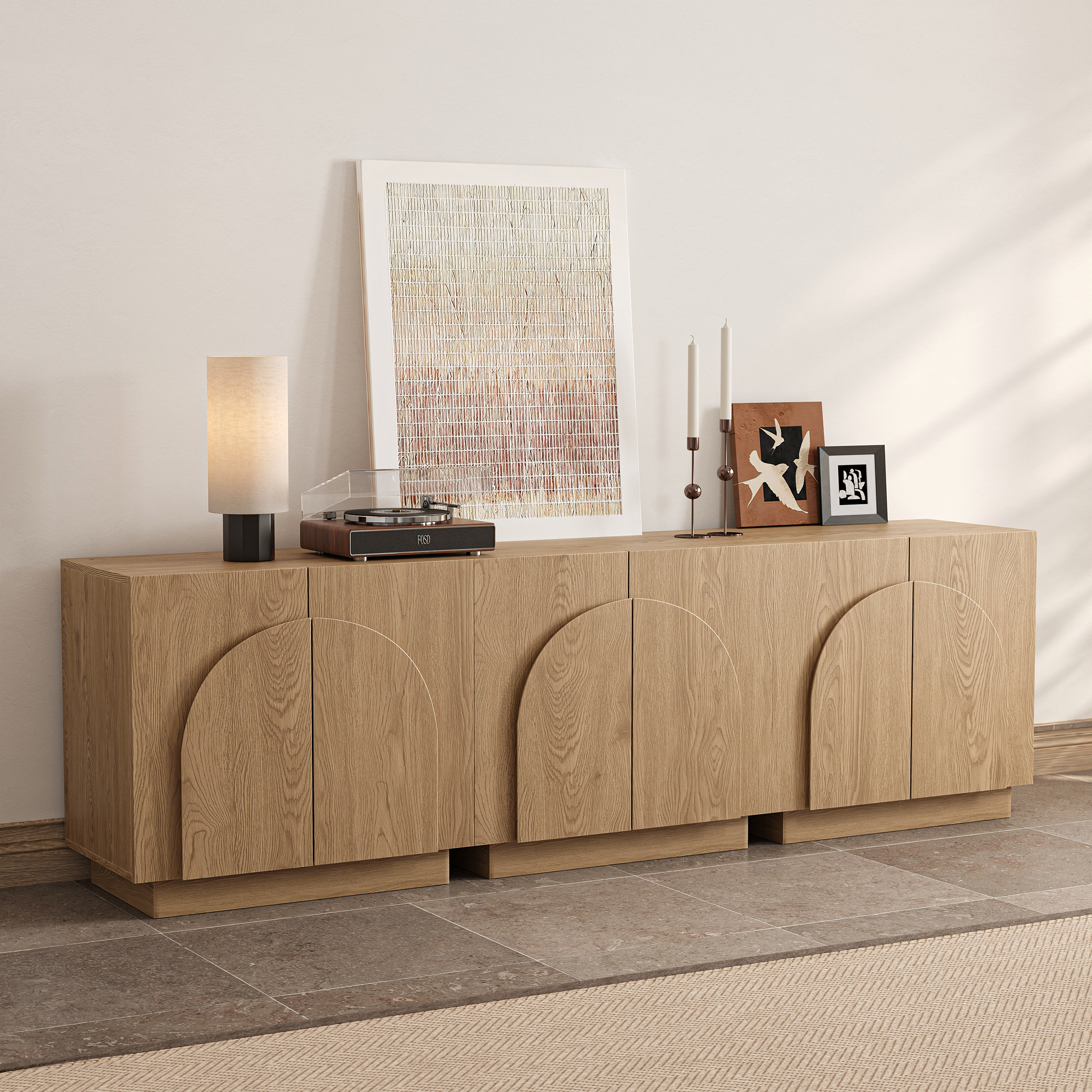 94'' 3 PCS Modular TV Stand Mid Century Modern Oak Media Console with Storage in Natural