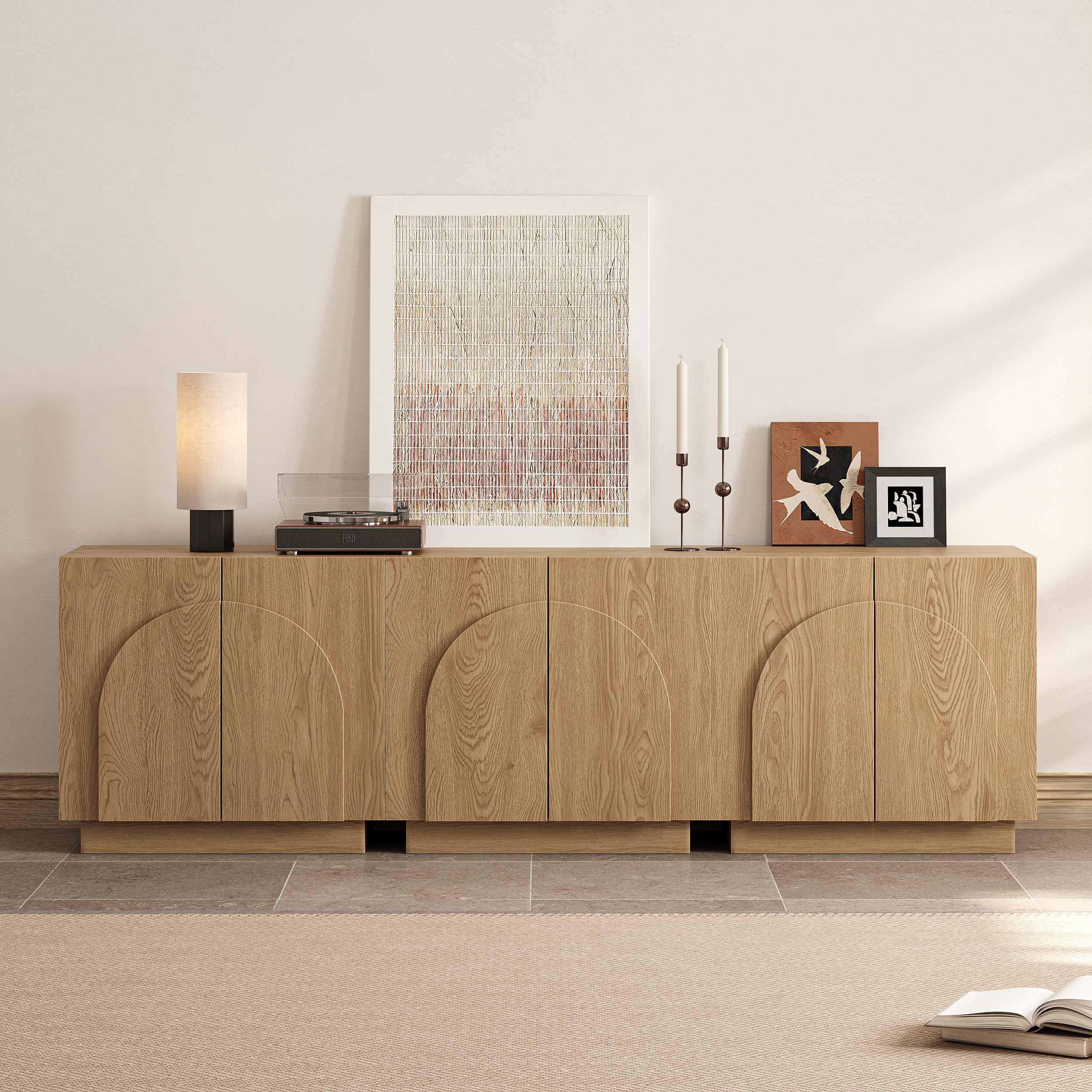 94'' 3 PCS Modular TV Stand Mid Century Modern Oak Media Console with Storage in Natural