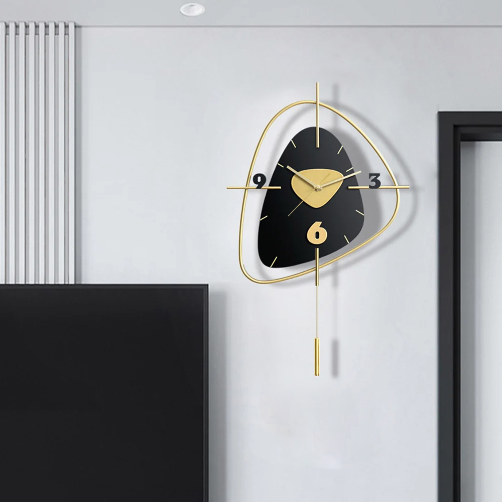 25" Black Creative Scandinavian Wall Clock Metal Pendulum Home Clock for Living Room