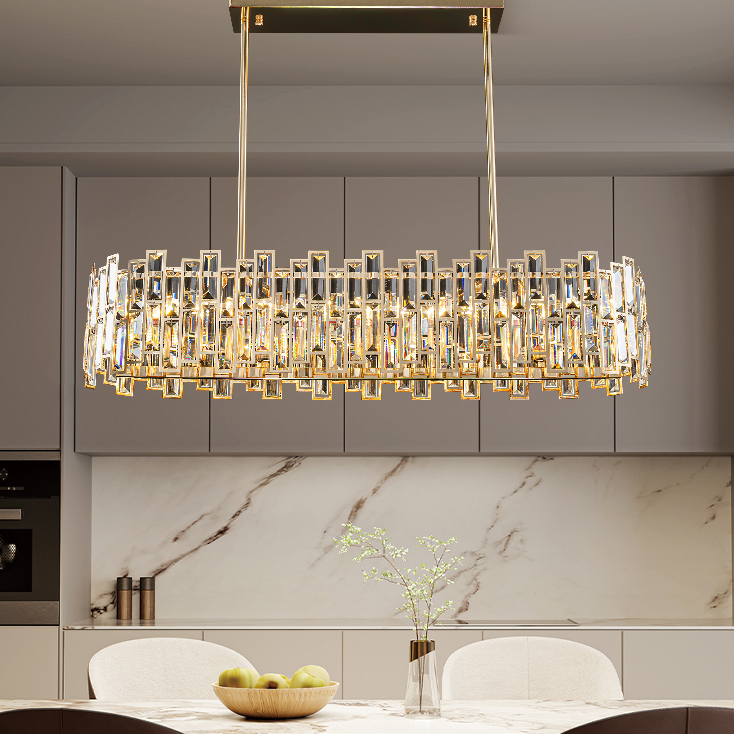 970mm Modern Crystal Glod Ceiling Lights with Adjustable Height and Brightness