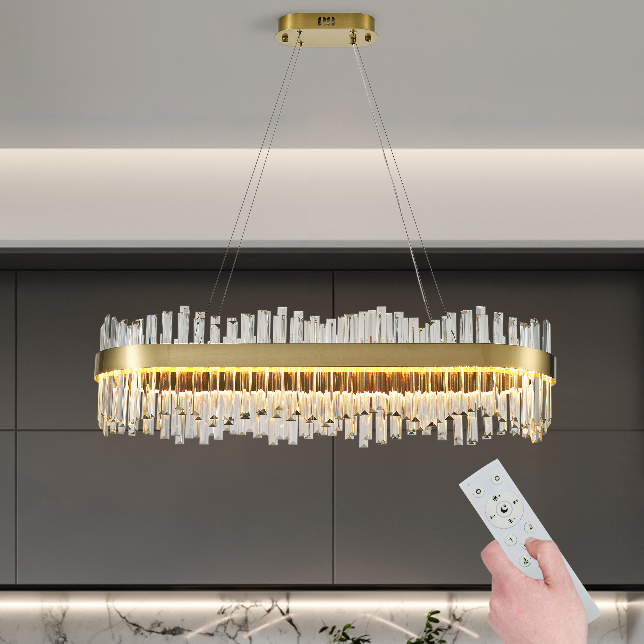 Crystina Modern LED Crystal Kitchen Island Light  with Remote Control